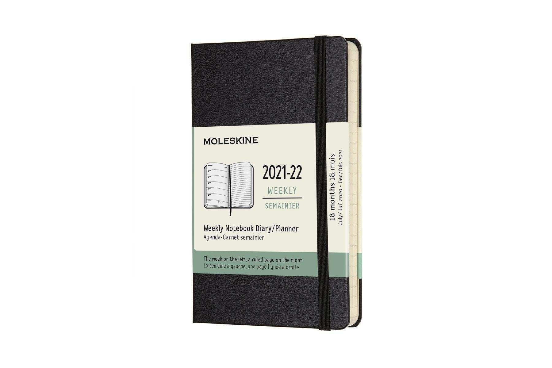 Terminkalender Moleskine 18 Monate Wochen Notizkalender 2021/2022 Pocket/A6, Schwarz