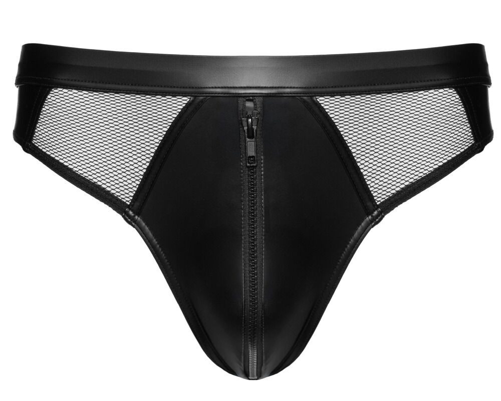 Slip Wetlook Slip mit Netzeinsätzen mit Reißverschluss - schwarz