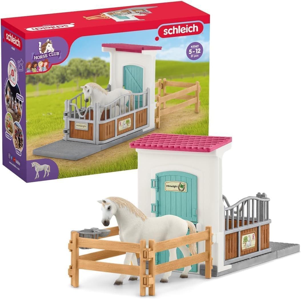 Schleich® Tierfigur Horse Club Pferdebox 42569, handbemaltes Schleich Spielset mit 21 Teilen