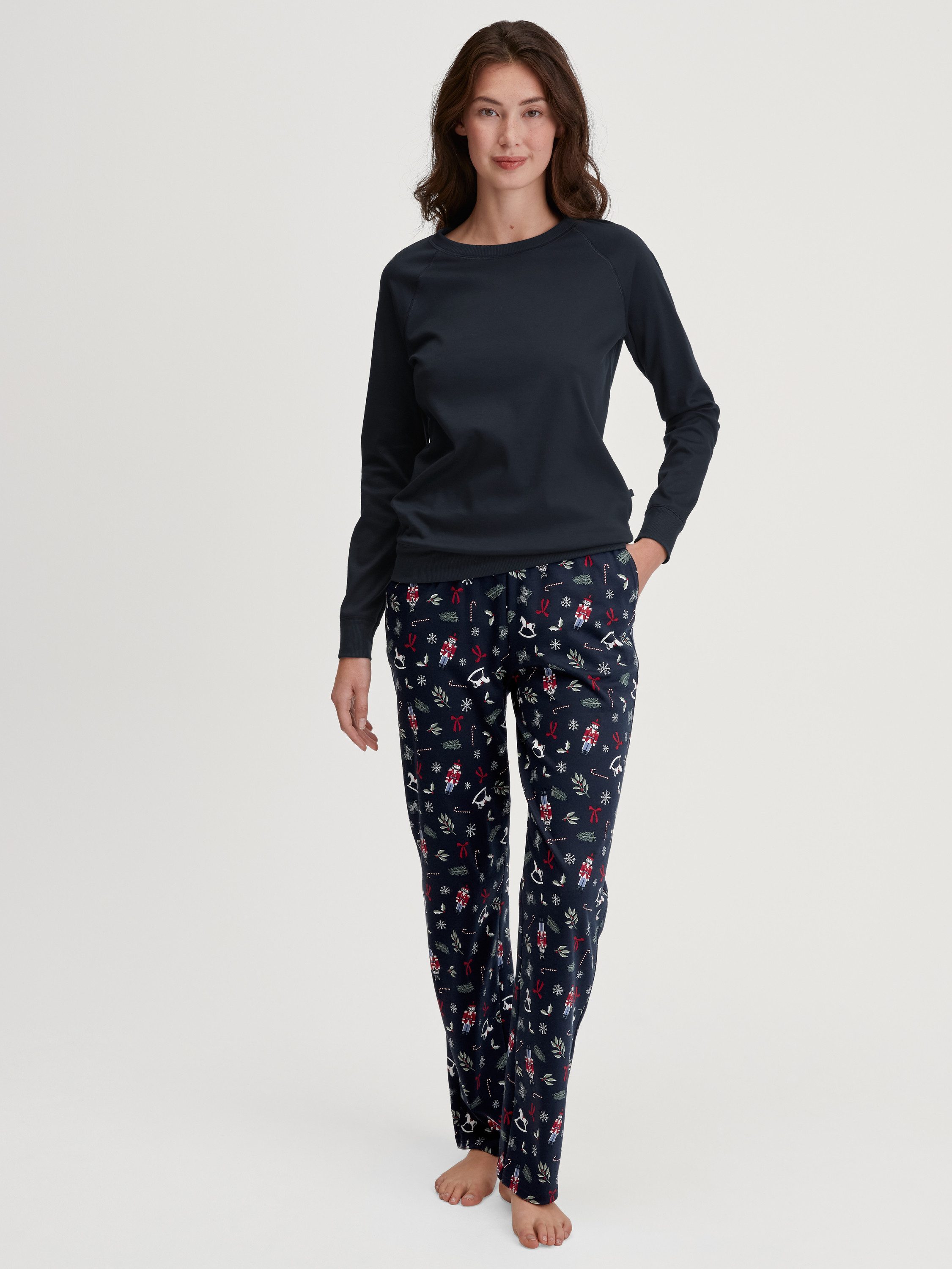 CALIDA Pyjamahose Favourites Damen (1-tlg) mit Seitentaschen, aus 100% dicker Bio-Baumwolle, wärmend
