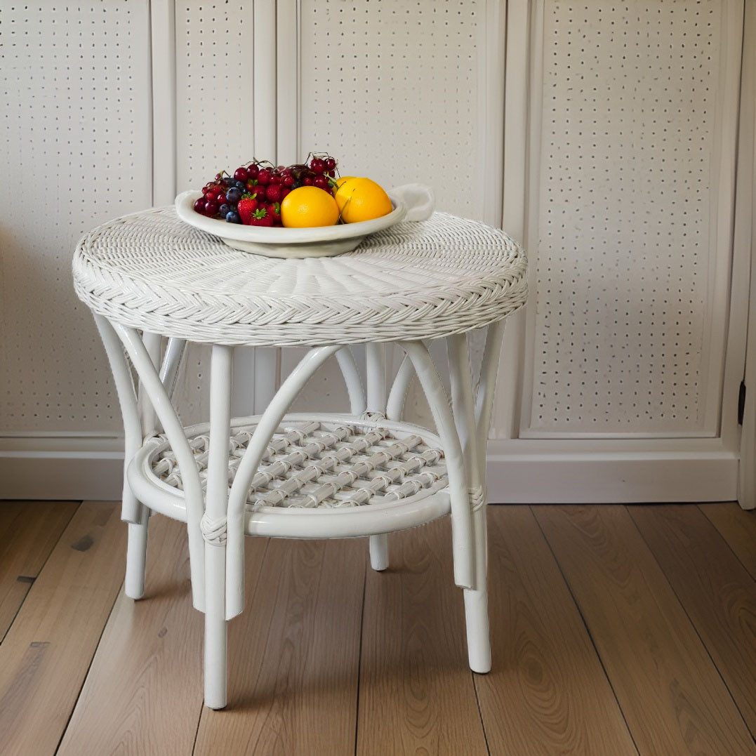 Krines Home Wohnzimmertisch Rattan Beistelltisch Rund Couchtisch Rattantisch für Wohnzimmer Tisch, mit Ablage – Bild 2 von 5