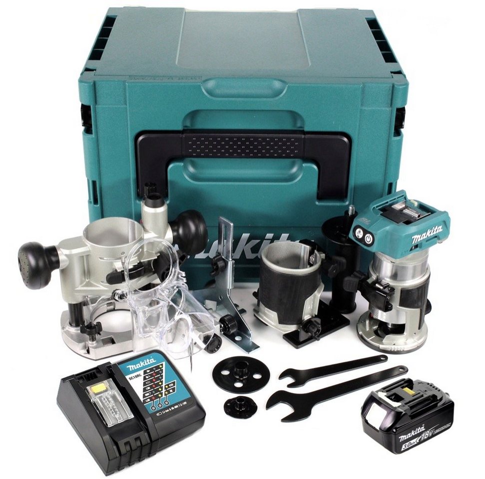 Thumbnail - Makita Oberfräse DRT 50 RF1J X2 18 V Li-Ion Akku Brushless Multifunktionsfräse im Makp