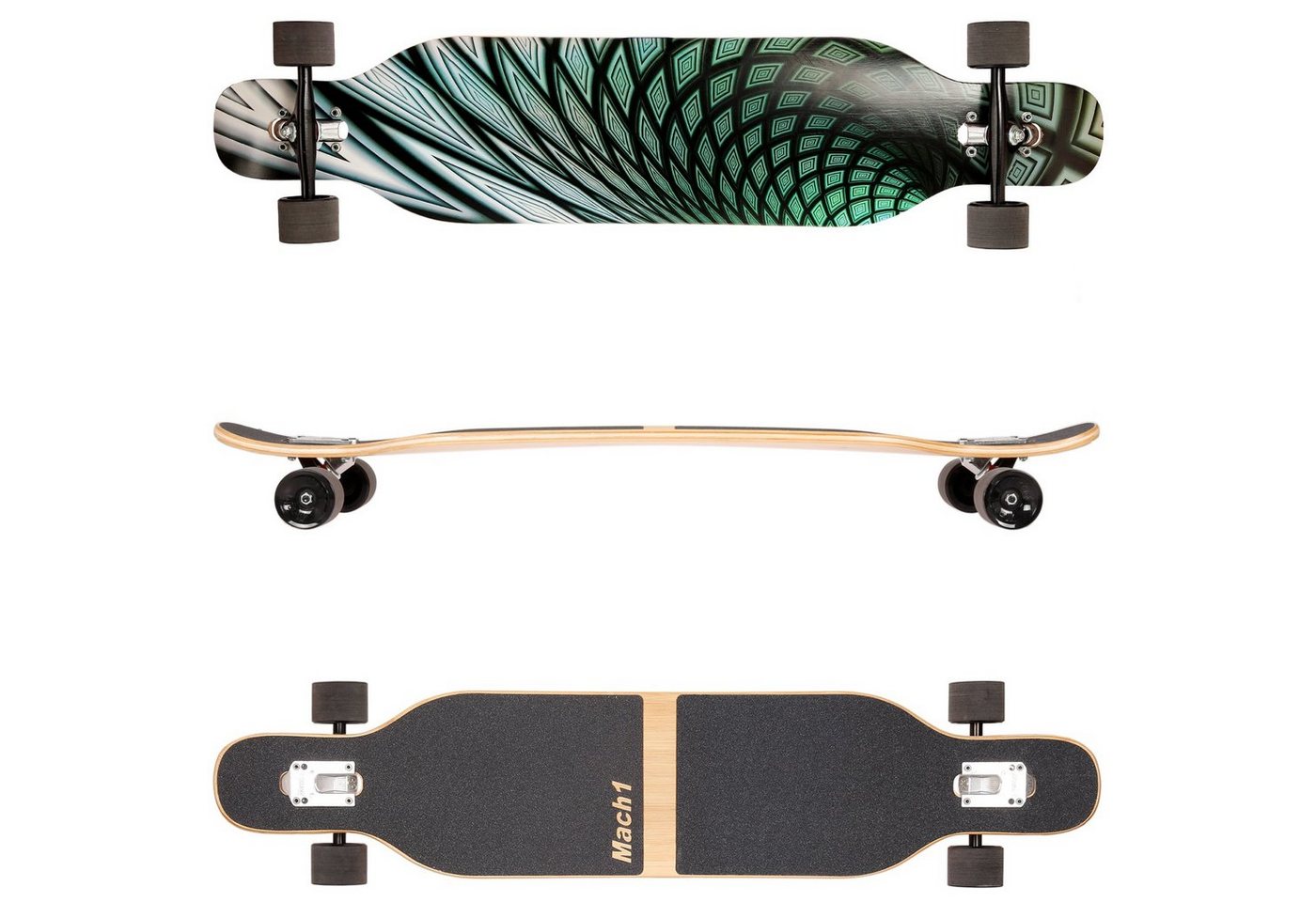Thumbnail - Mach1 Longboard aus Bambus mit Keramik Kugellager - Camber Drop Through Cruiser Board (Spar-Set inkl. T-Tool und extra B...