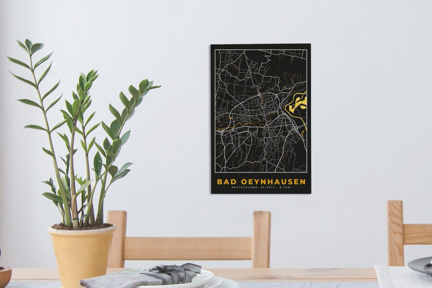 St), (1 fertig Bad Karte 20x30 Deutschland, - Zackenaufhänger, Oeynhausen inkl. cm Leinwandbild Gold Stadtplan - Leinwandbild bespannt - - Gemälde, OneMillionCanvasses®