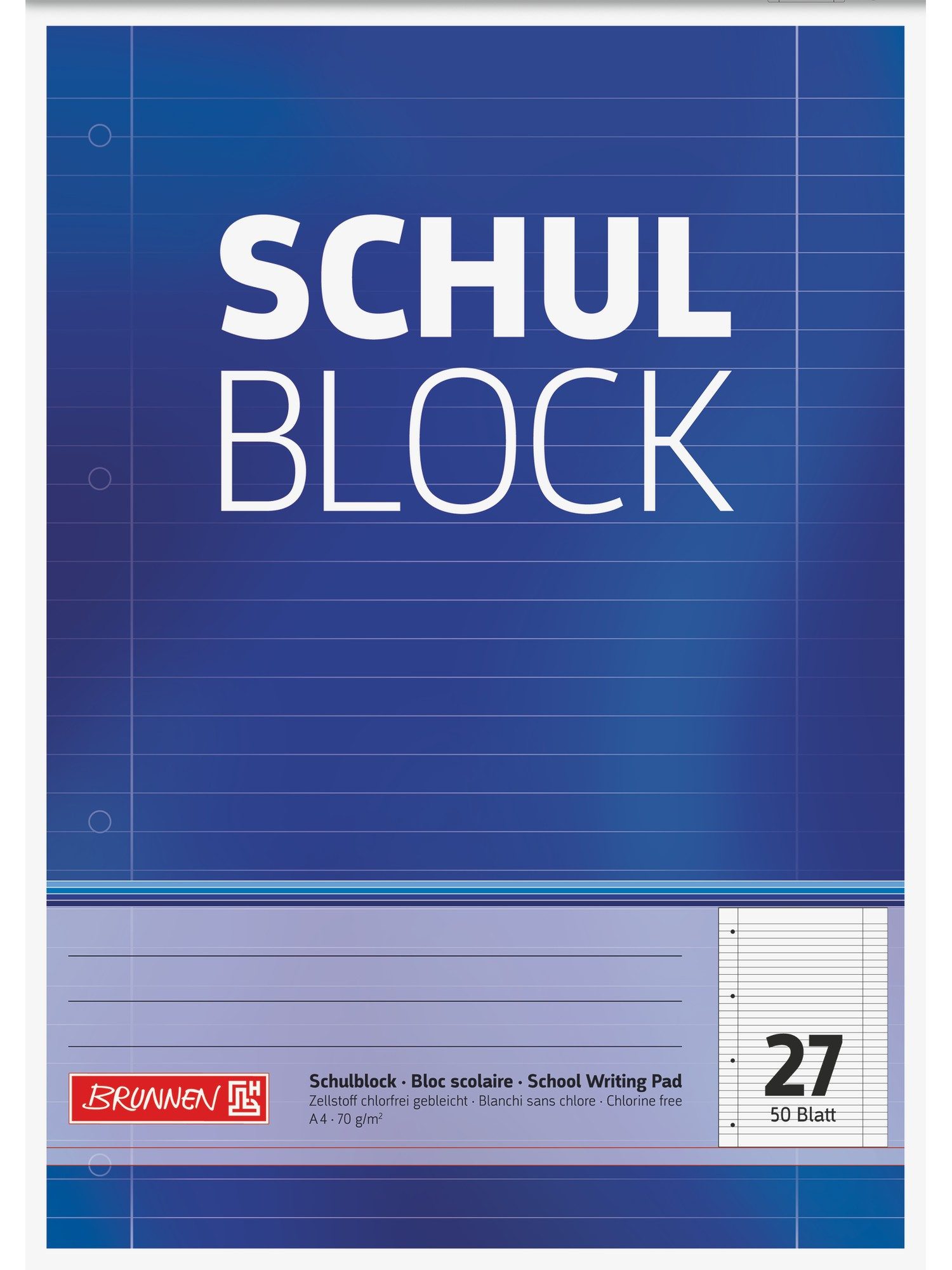 Baier & Schneider Collegeblock Schulblock A4 liniert mit Randlinie 50 Blatt, liniert mit Randlinie innen und außen
