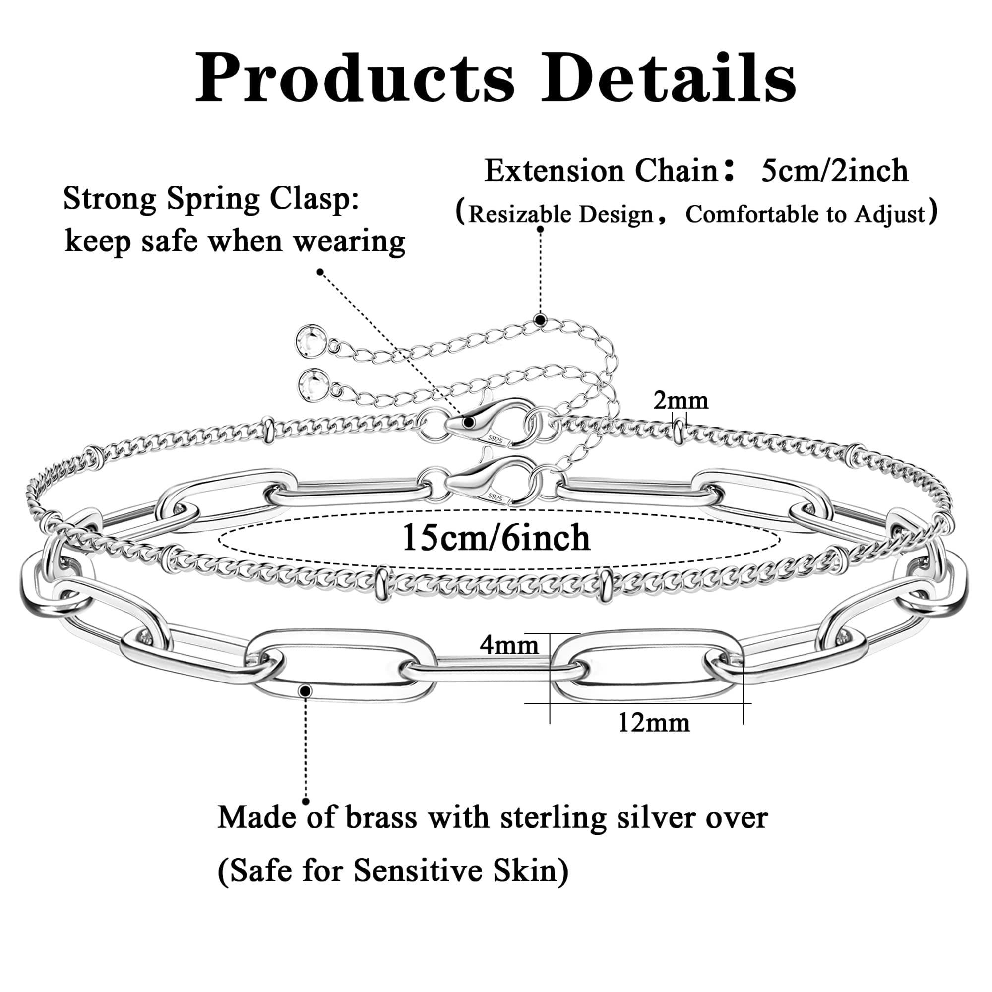 Armband 925 Silber Armbänder, für Armband Verstellbare Büroklammer Schließe Armband Frauen für POCHUMIDUU Damen Armbänder Kette