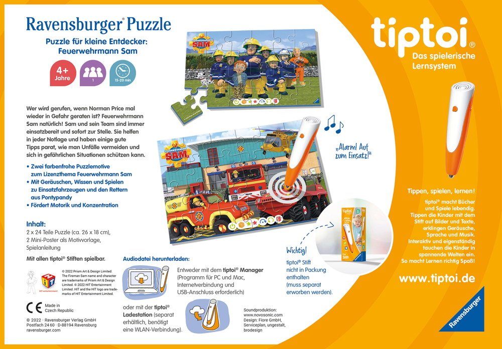Ravensburger Puzzle tiptoi Puzzeln, Entdecken, Erleben Fireman Sam 00139, 1000 Puzzleteile