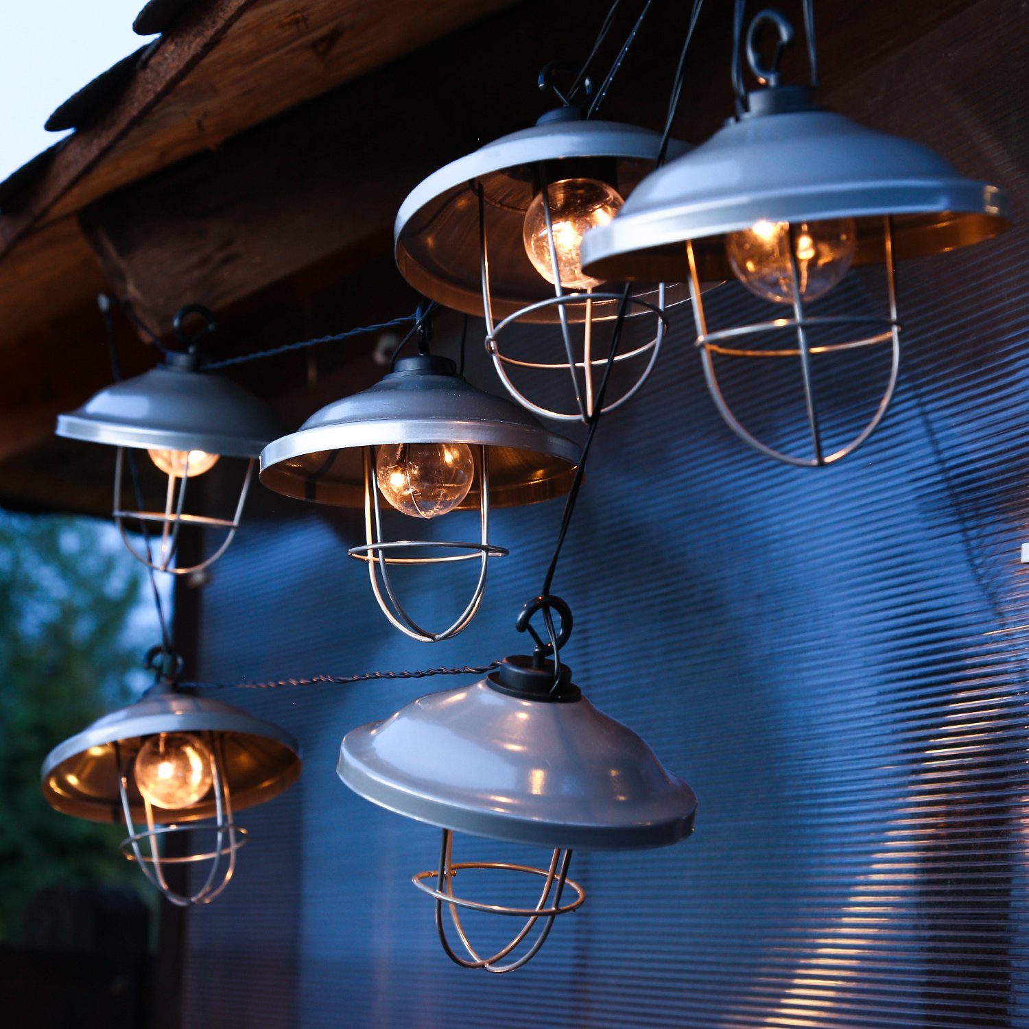 MARELIDA LED-Lichterkette LED Solar Lichterkette Retro Fabrik Industrielampe 2,5m Garten, 6-flammig