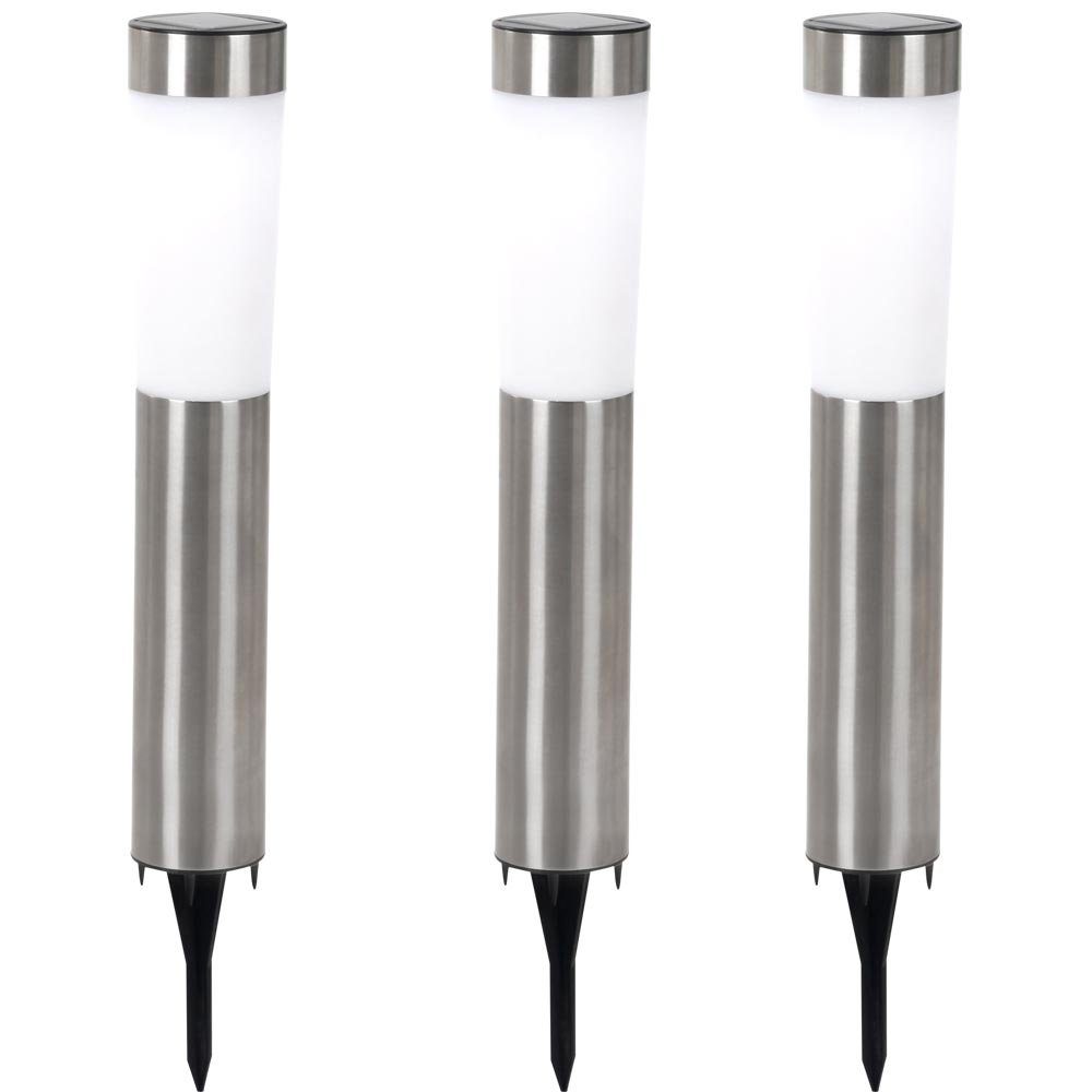GLOBO LIGHTING LED Solarleuchte, LED-Leuchtmittel fest verbaut, Solarleuchte Stecklampe Außenleuchte LED Edelstahl Erdspieß 3er Set