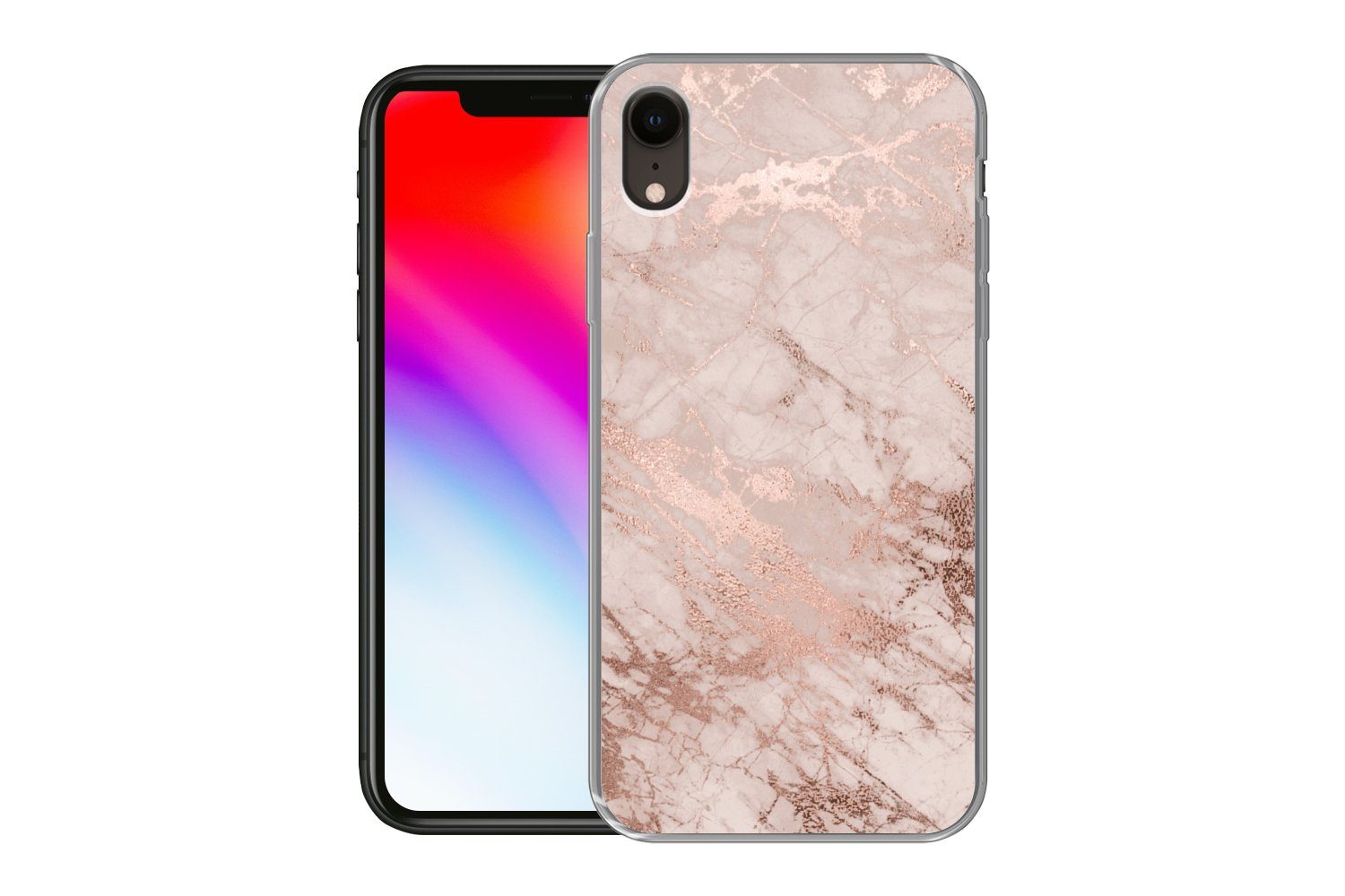 MuchoWow Handyhülle für Apple iPhone XR Marmor - Rosa - Luxus - Marmoroptik - Glitzer - De, Smartphone-Bumper, Print, Handy Schutzhülle Dünn
