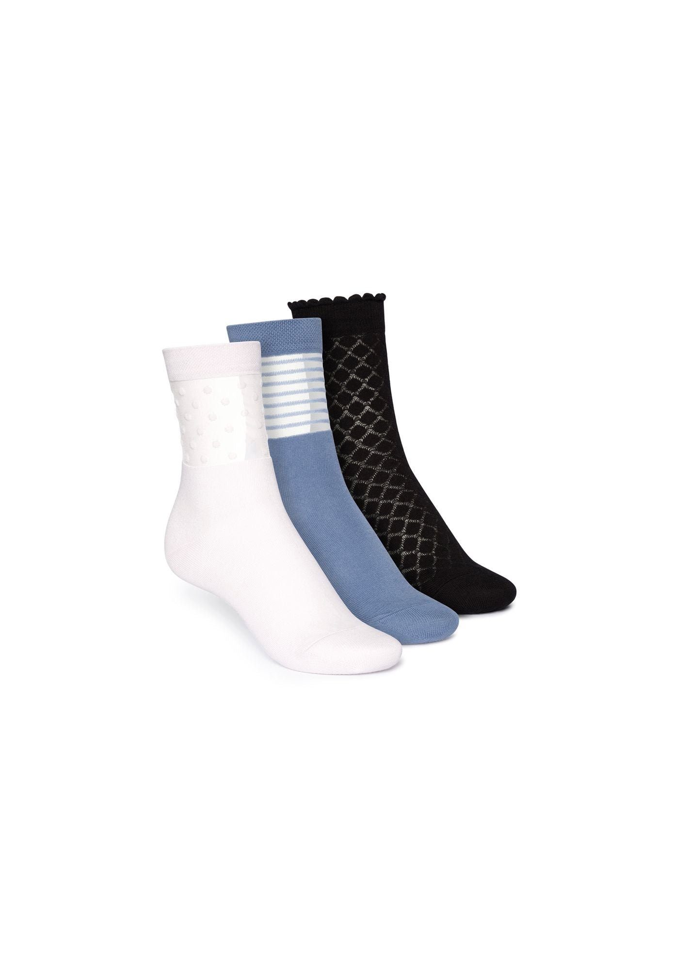 Mid Black Socks Socken 3-Paar) Stripes/Marshmallow ThokkThokk Romance/Ironblue Dots (Pack,