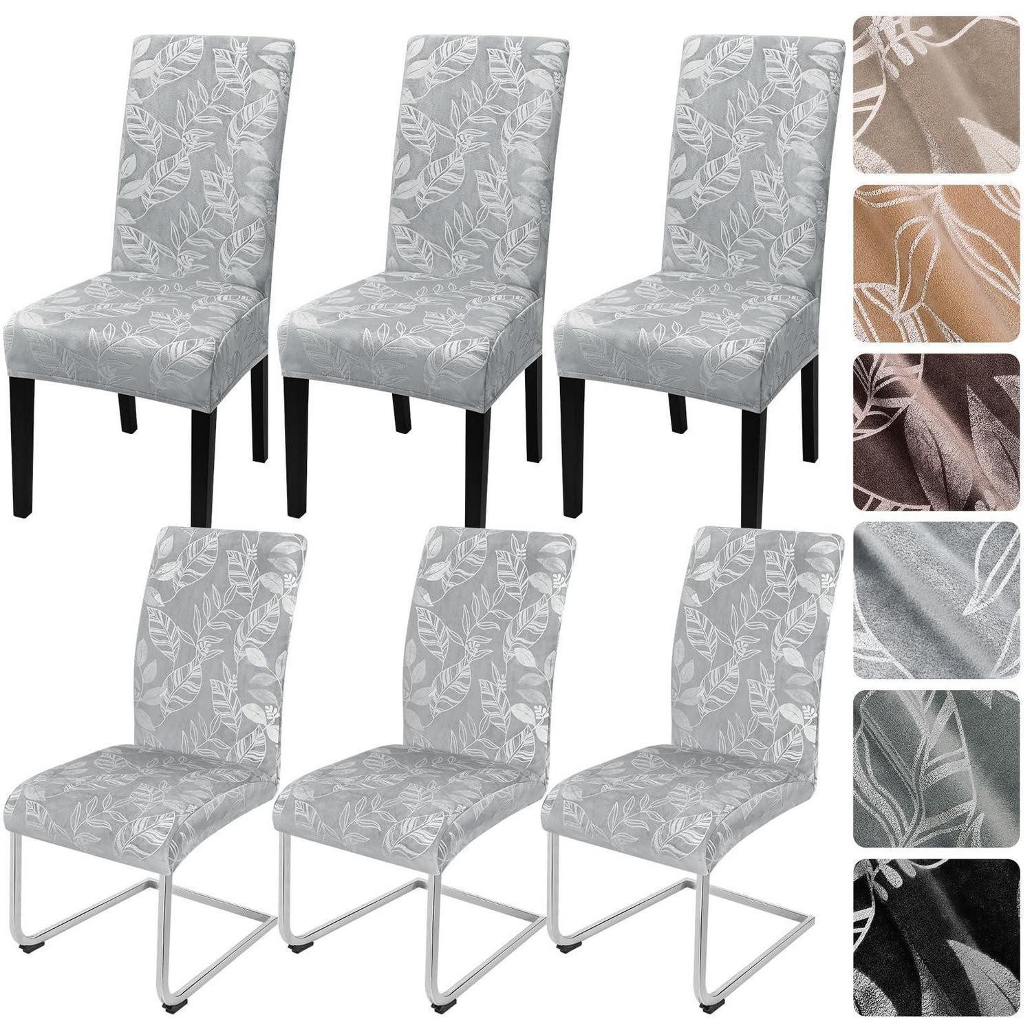 LuxusKollektion Stuhlbezug Stuhlhussen Samt Stuhlbezug elastisch Freischwinger Hellgrau 6er set
