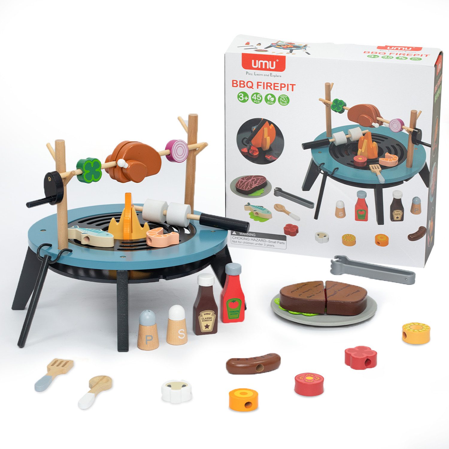 Outdoor-Spielküche Kindergrill Outdoor Holz, BBQ Kinderküche Zubehör 45 St. Spielzeug