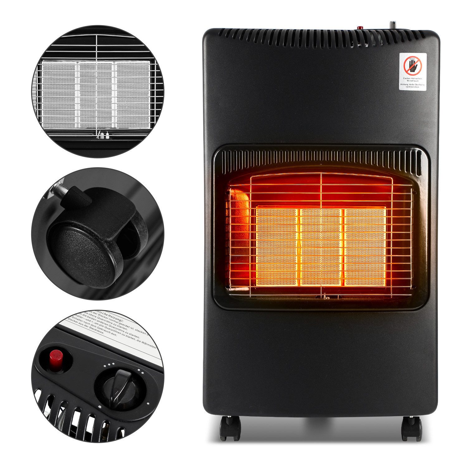 Clanmacy Нагреватели Gasheizung 4200W Gasofen 3 Heizstufen 50cm Gasschlauch Heizlüfter