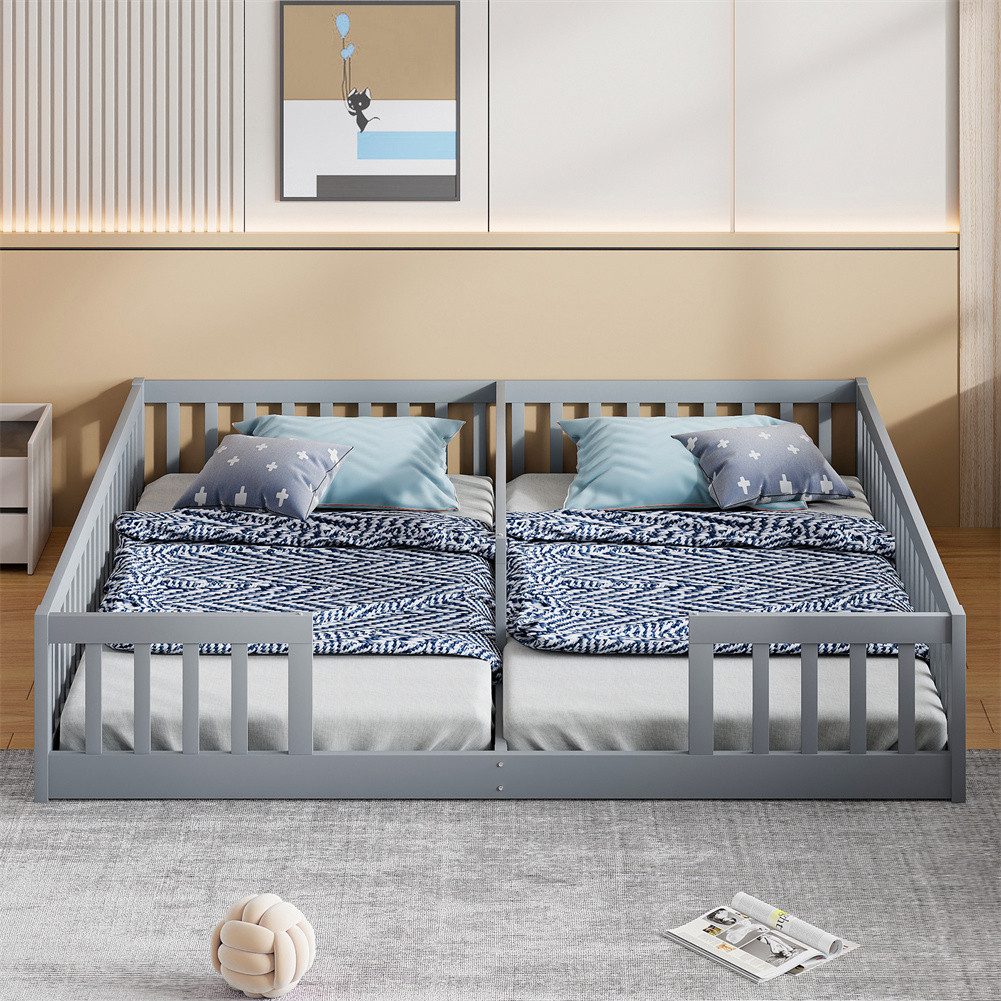 Sweiko Polsterbett Doppelbett Kinderbett mit Sicherheitsgitter für Familien (mit Lattenrost), 90*200cm ohne Matratze