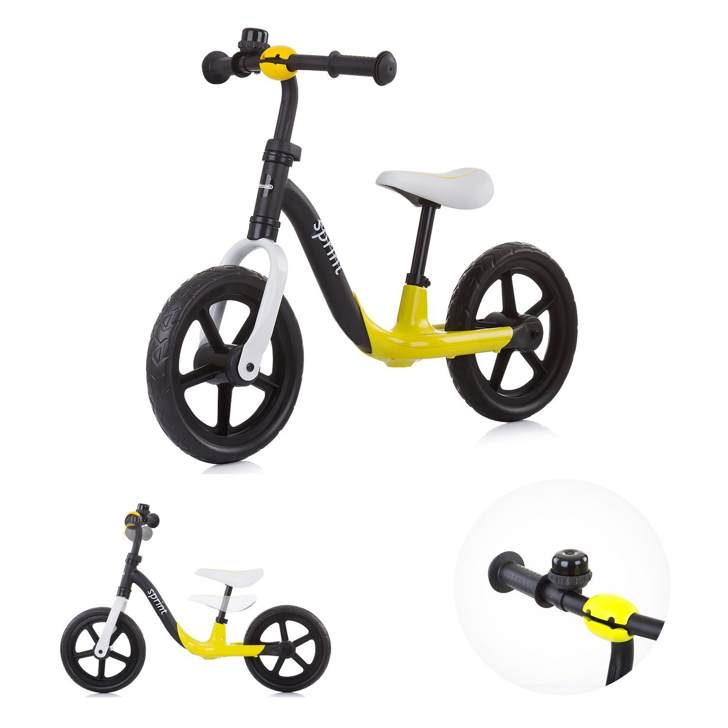 Chipolino Laufrad Laufrad Sprint 12 cm) Lenker und Zoll, gelb Gummigriffe 12 Zoll, (30,48 Zoll höhenverstellbar, Sitz