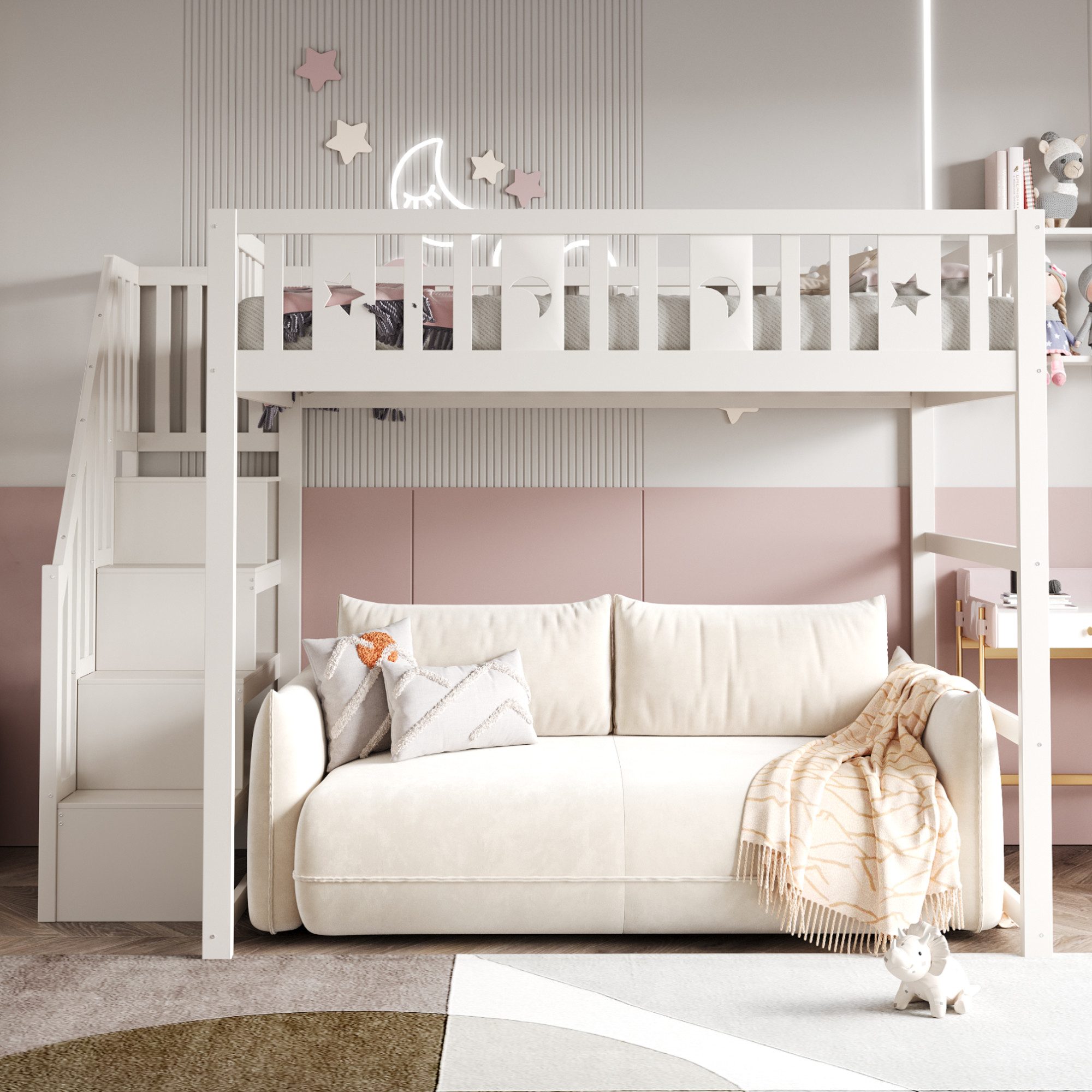 Merax Hochbett mit Stern- und Monddekoration (1-St., Jugendbett Einzelbett) günstig online kaufen
