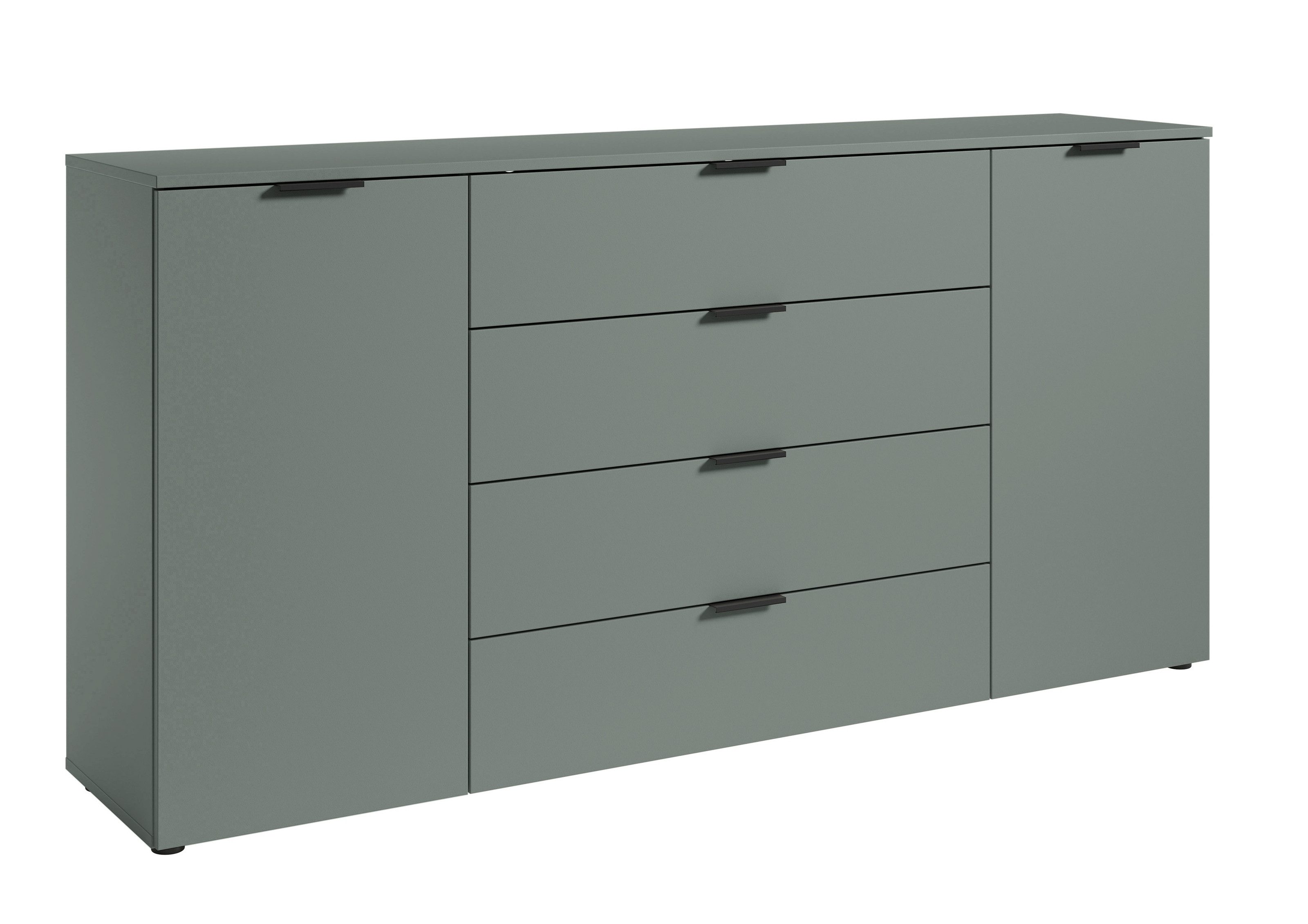 PREISBRECHER Sideboard Linz, 2 Türen, 4 Schübe, in Salbei - 180x90x40cm (BxHxT)