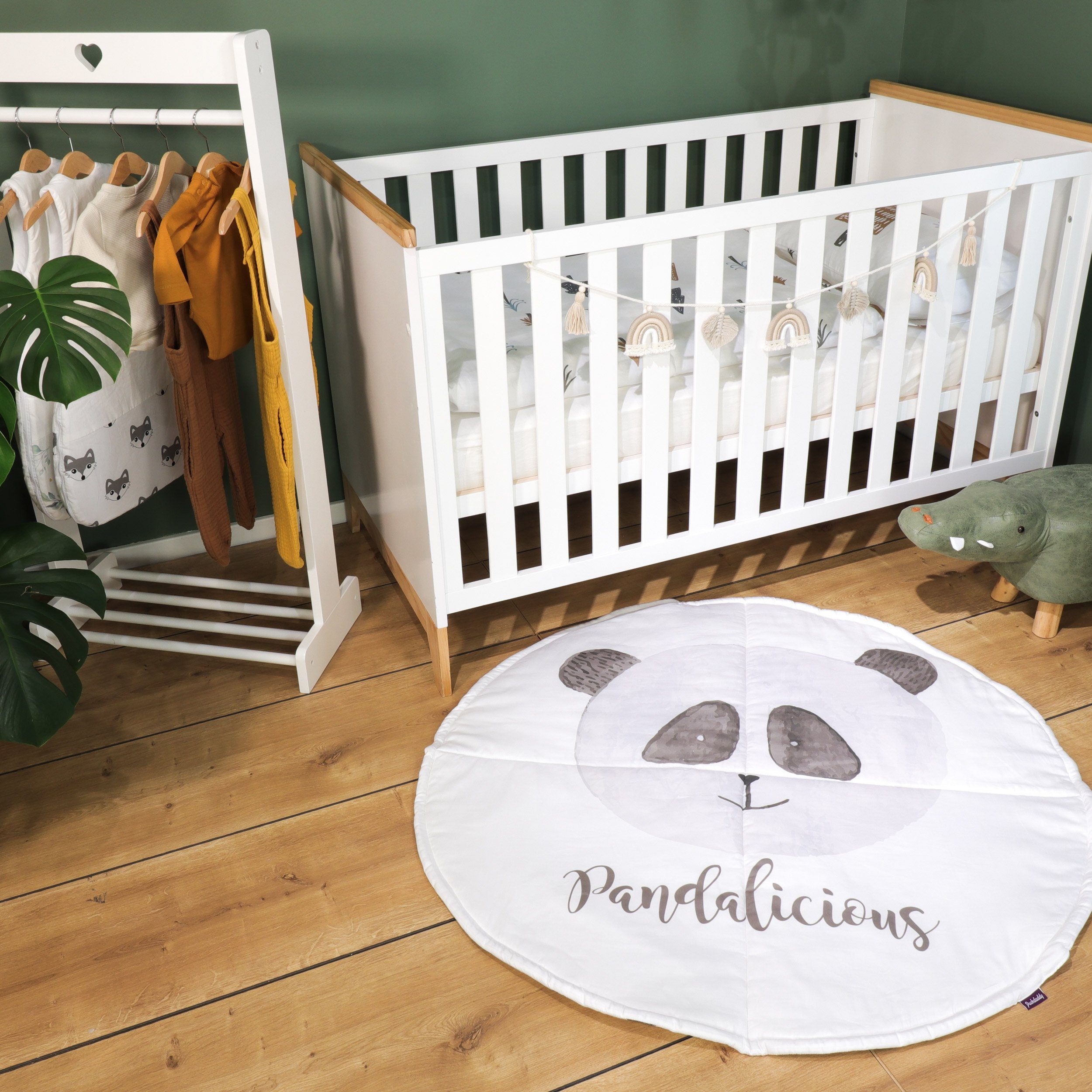 Krabbeldecke Vala, 115cm rund, Pandabär-Design, weiß/grau, Puckdaddy GmbH