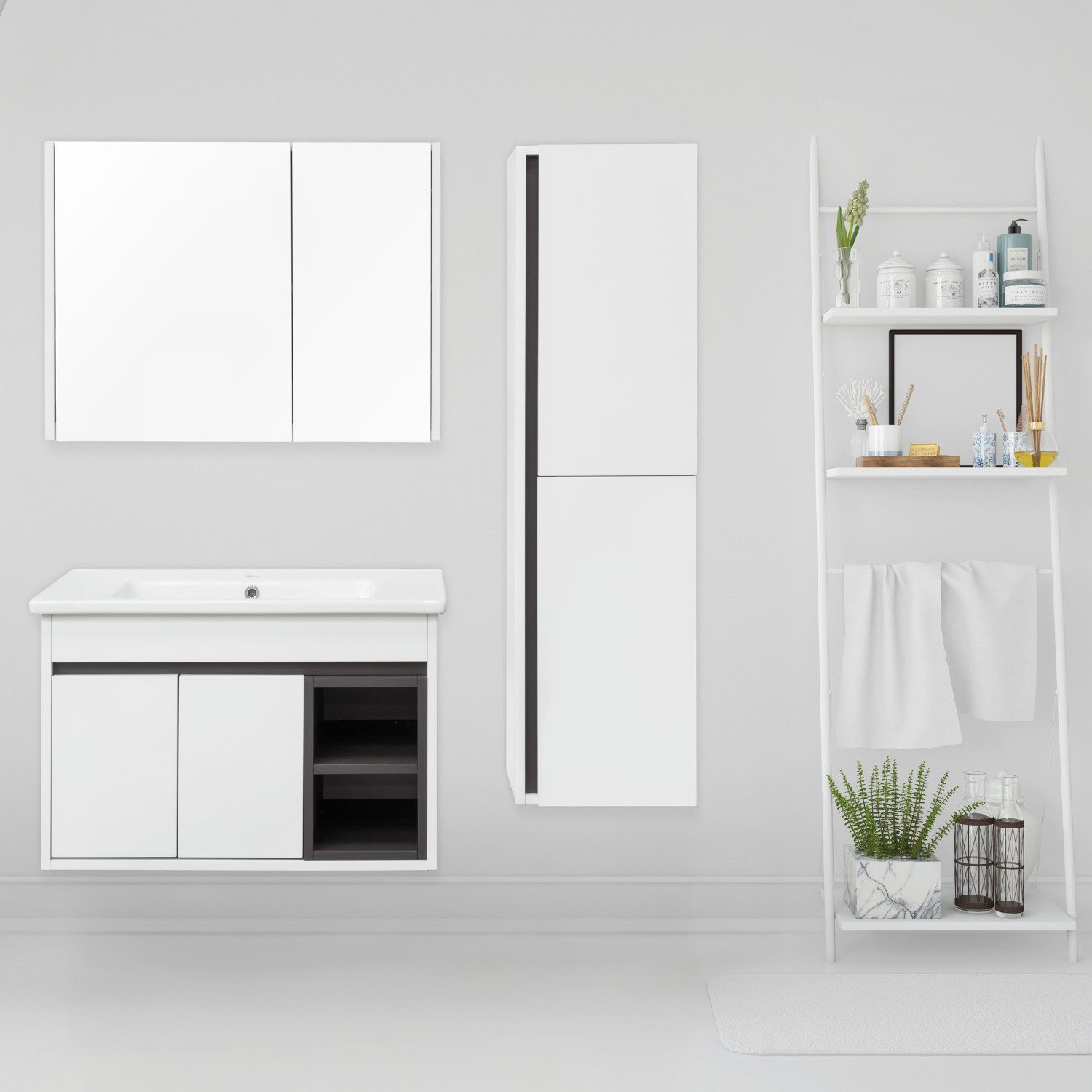 Burmas Badmöbel-Set 4-tlg. mit Keramik Waschbecken Spiegelschrank vormontiert