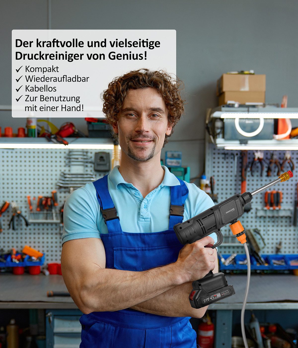 Genius Akku-Druckreiniger Genius Pressure Cleaner Akku Druckreiniger 12-TLG., (Set 12-tlg., Starterset), Akku betrieben, Anwendung auch ohne Wasseranschluss möglich, kompakt
