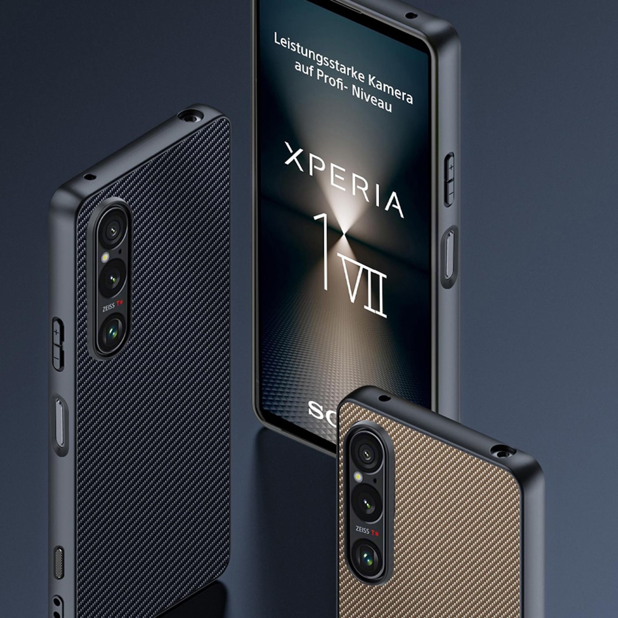 Wigento Handyhülle Für Sony Xperia 1 VII Kunststoff Carbon Fiber Textur Hülle Schwarz, Carbon Fiber Texture Oberfläche