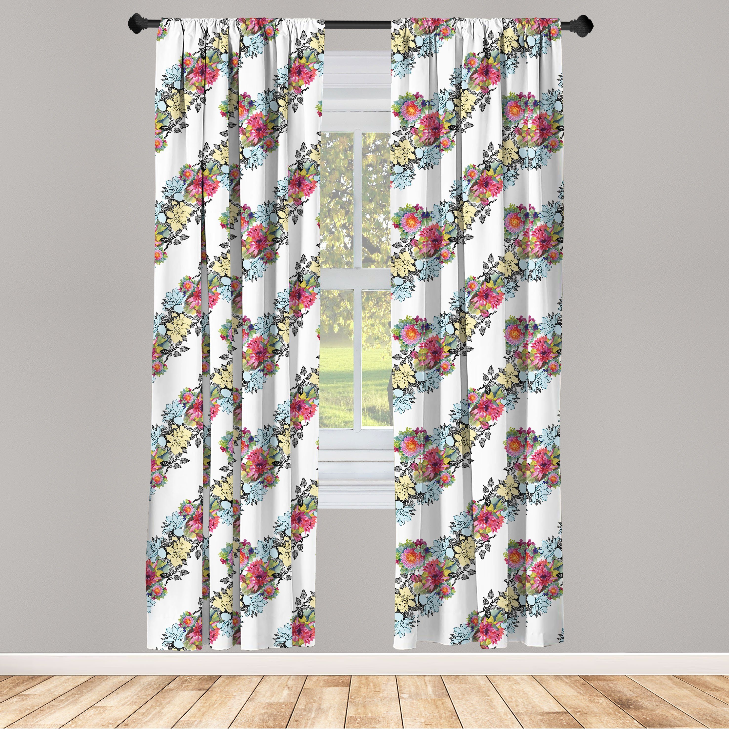 Gardine Vorhang für Wohnzimmer Schlafzimmer Dekor, Abakuhaus, Microfaser, Blumen Sommer Zusammensetzung Blumen