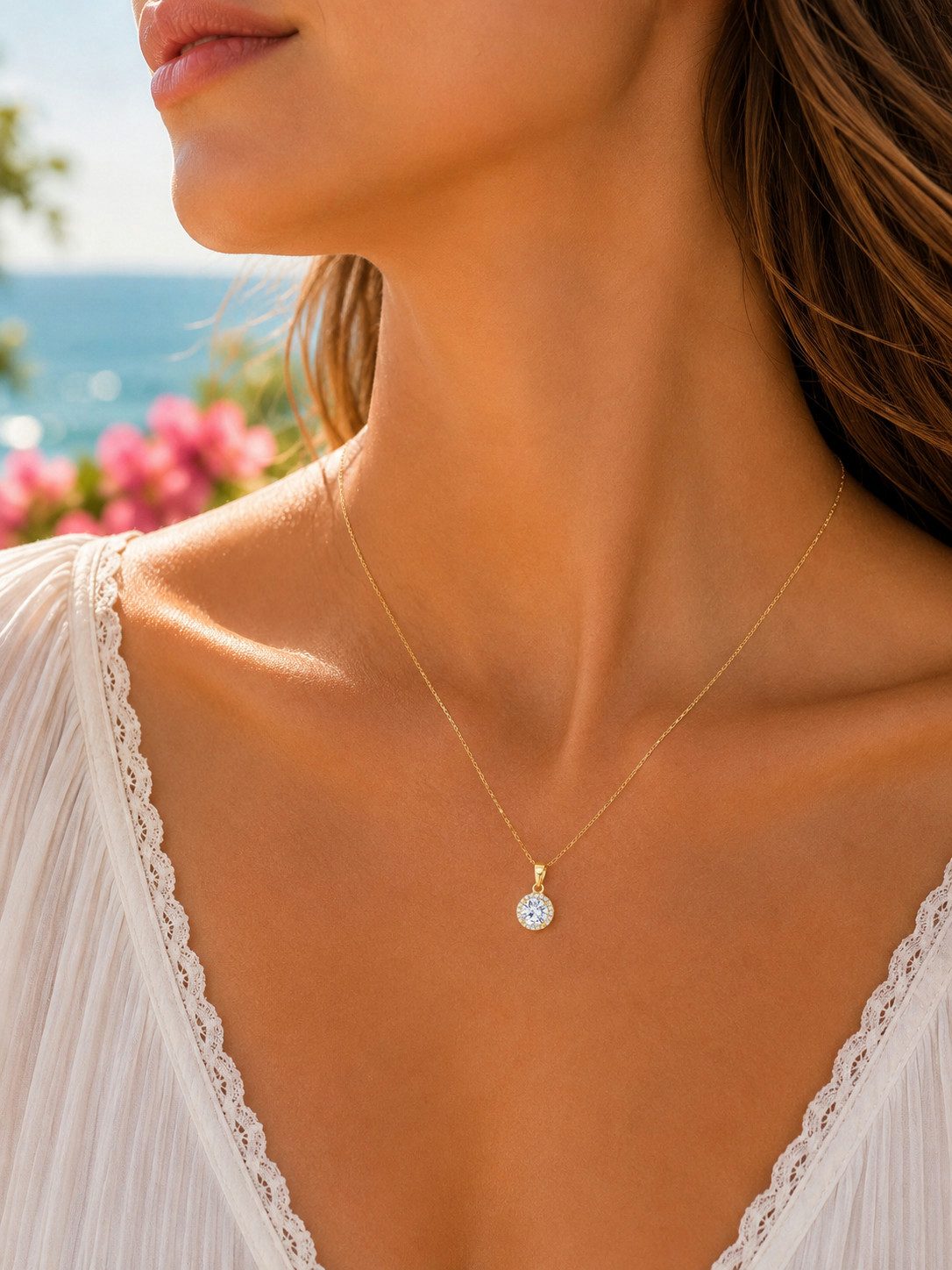 Lotus Kette mit Anhänger Silver Damen Halskette LP3104-1/2 Vergoldet Zirkonia 42+3 cm