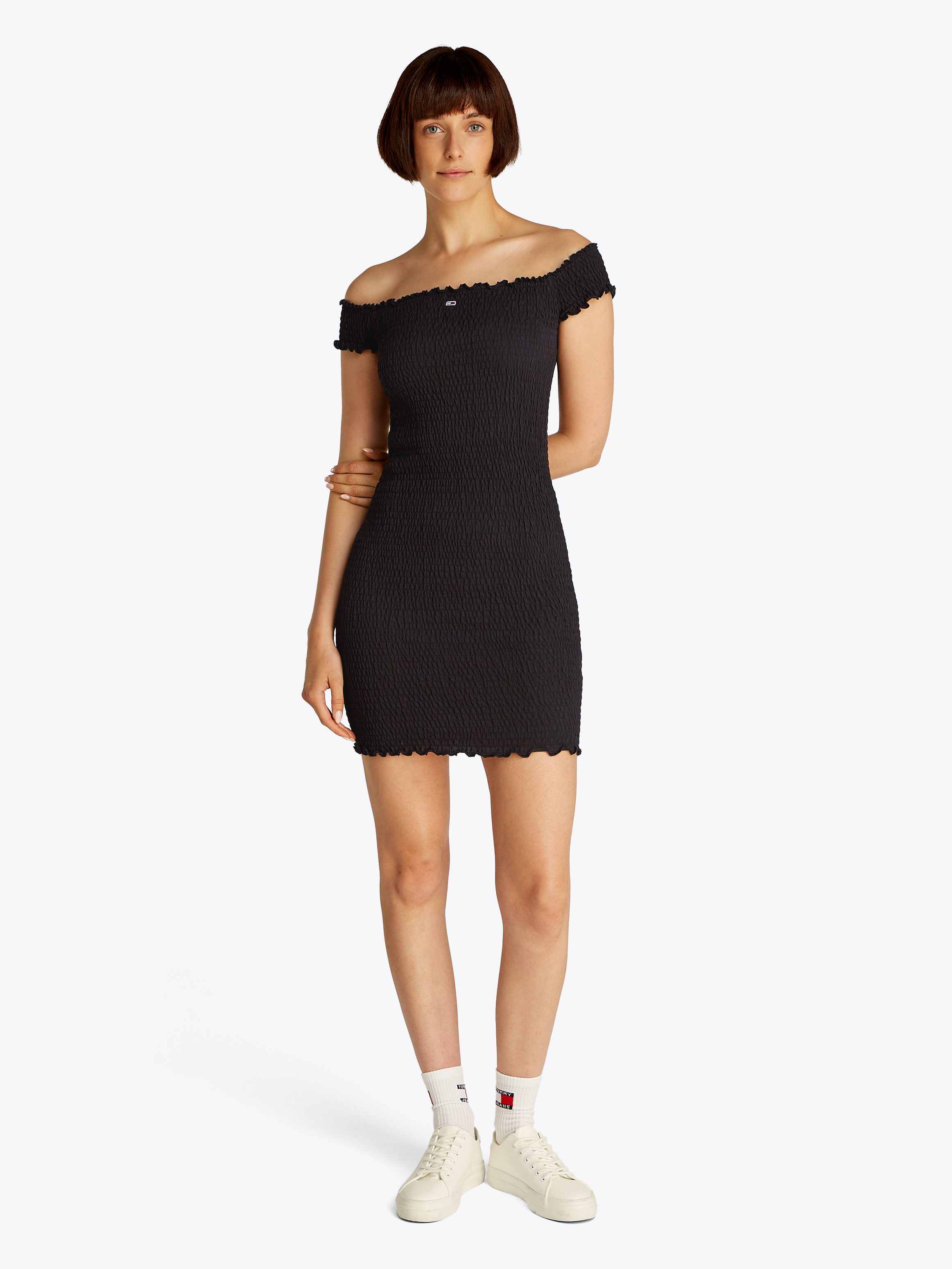Tommy Jeans Jerseykleid TJW SMOCK BODYCON DRESS in Smok-Optik