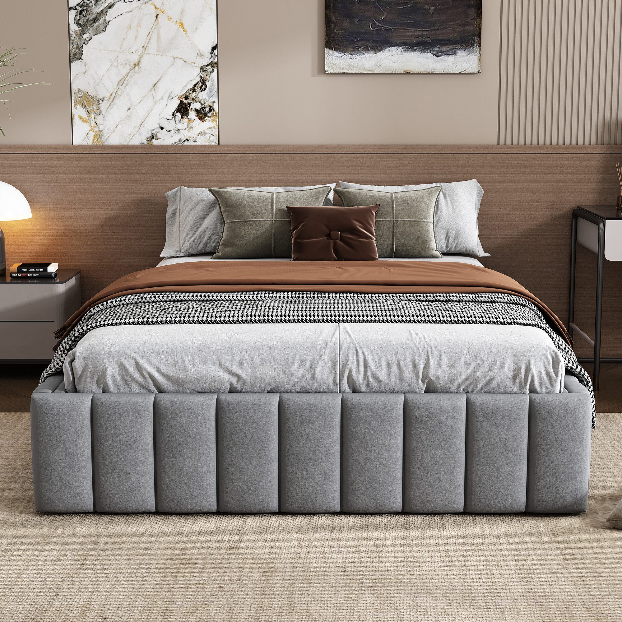 OKWISH Polsterbett Funktionsbett Stauraumbett Doppelbett Flachebett günstig online kaufen