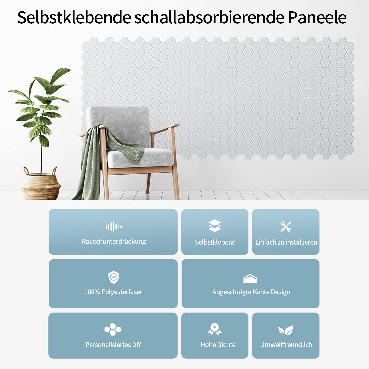 Rhein Beleuchtung Akustikplatte 12 Stück Selbstklebend Akustikplatten(Gitterform), (akustikpaneele selbstklebendm, akustik paneele, schallabsorber), Schallschutz mit hoher Dichte für Wand Decken Holz & Tür