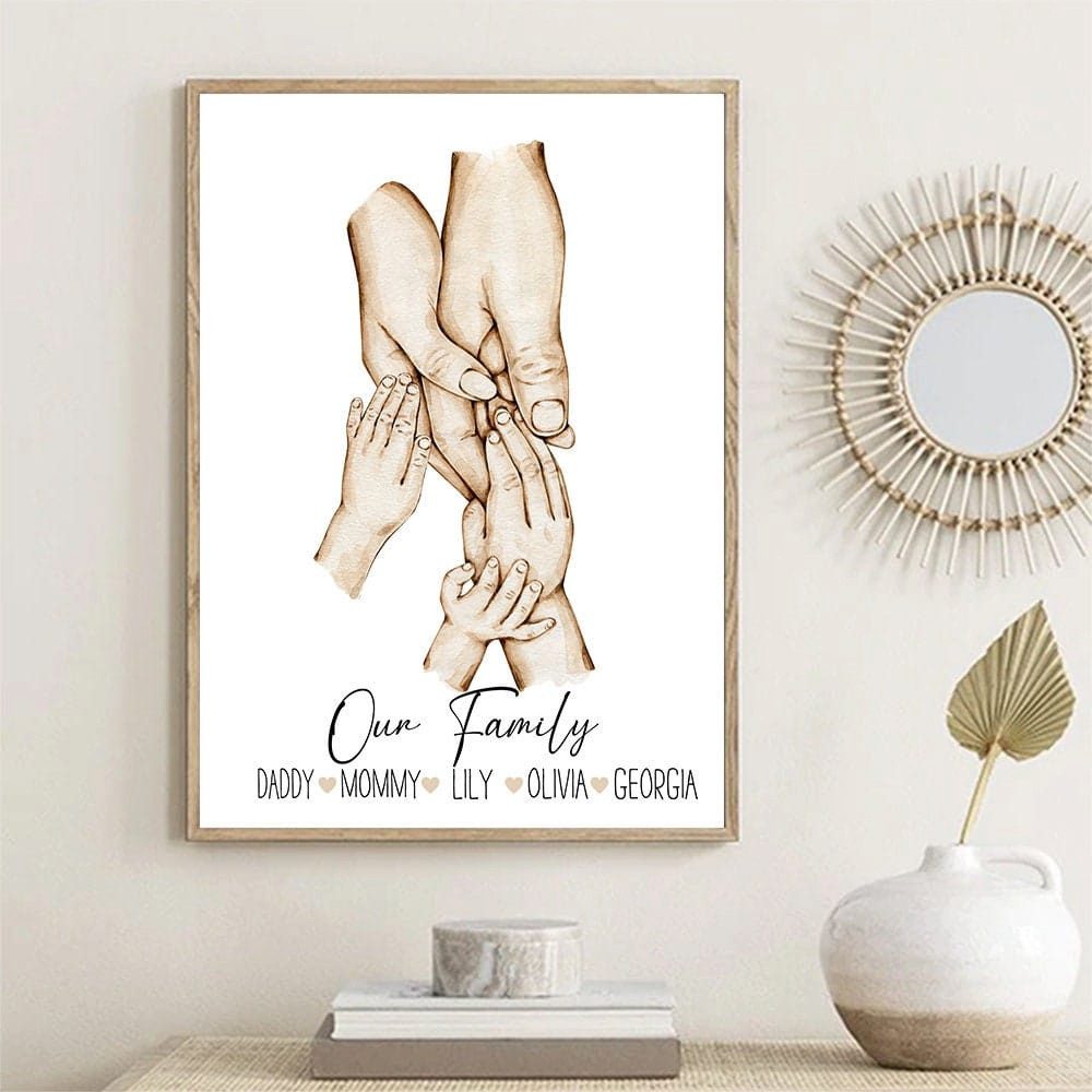 JUSTGOODMOOD Poster Familie Personalisiert Hände Namen Zusammenhalt Verbundenheit Deko Pri, B 4 Hands (1 St)