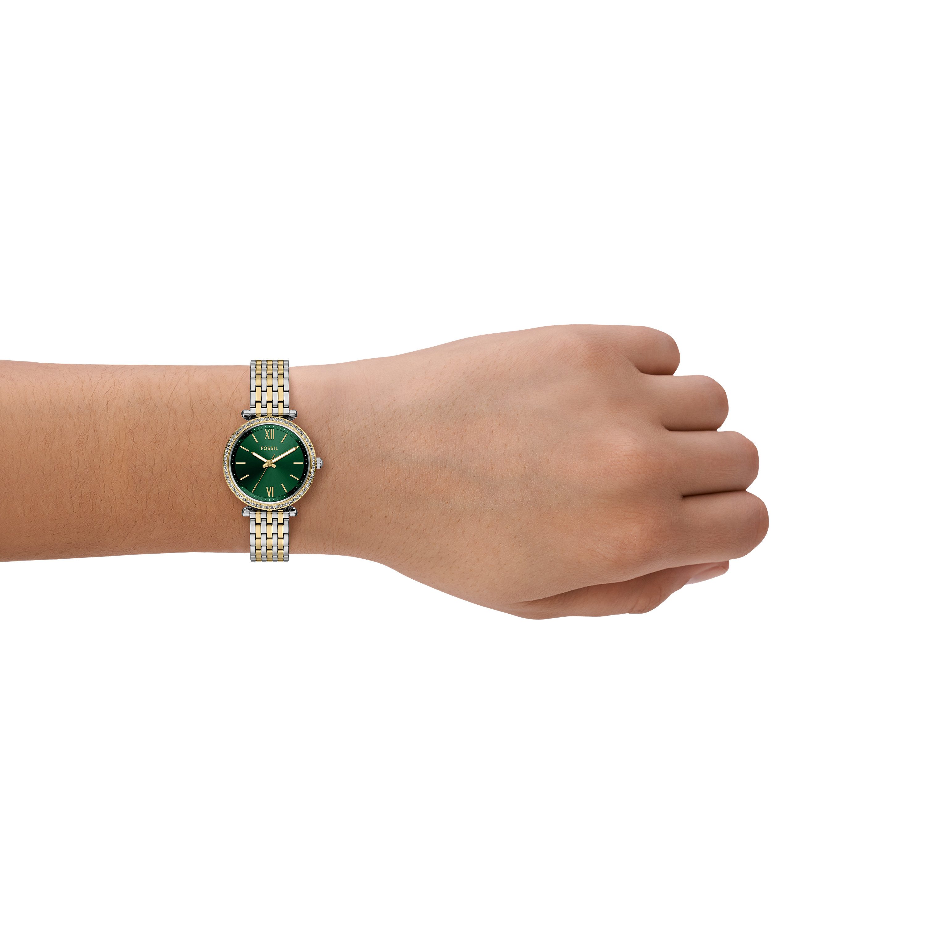 Fossil Quarzuhr CARLIE ES5439, Armbanduhr, Damenuhr, Edelstahlarmband, analog, Glassteine