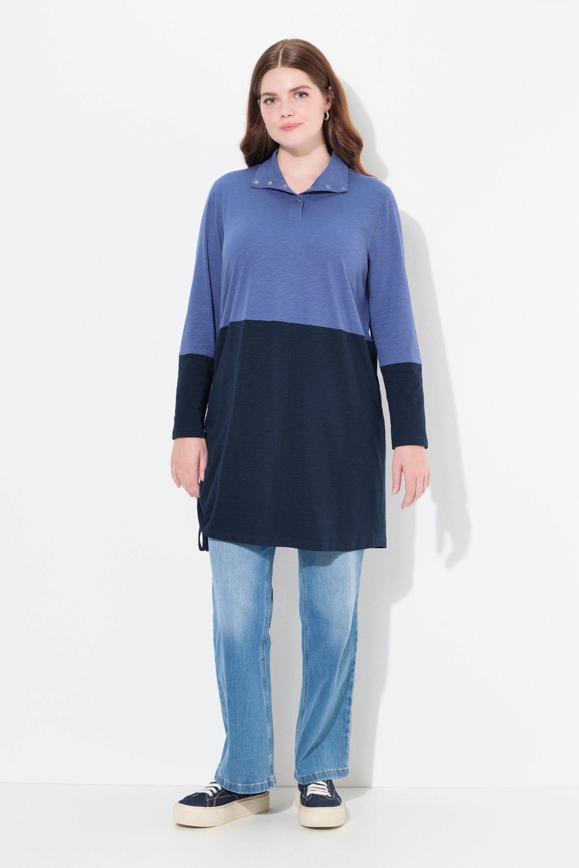 Ulla Popken Longshirt Longshirt Saumband Stehkragen günstig online kaufen