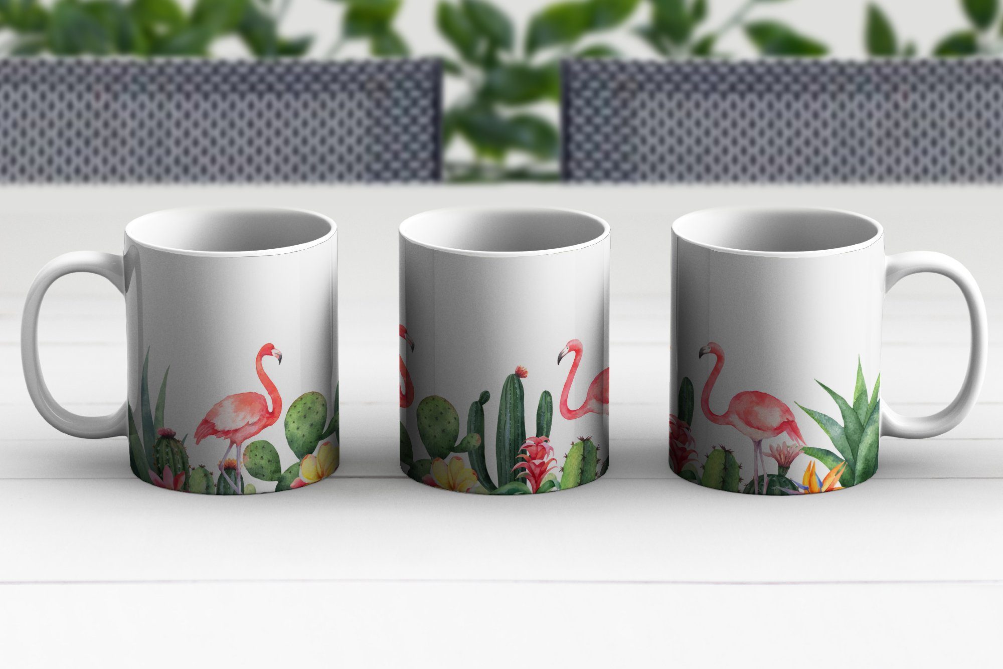 MuchoWow Tasse Mädchen - Teetasse, Aquarell Geschenk - Pflanzen Kind - Flamingo - Becher, Keramik, Kaffeetassen, Jungen, - Teetasse