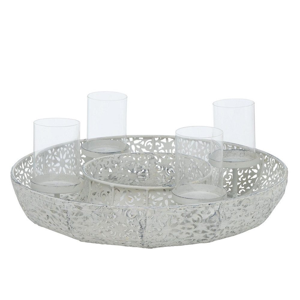 BOLTZE GRUPPE GmbH Kerzentablett Schale Lilli Windlichthalter Eisen grau Shabby Chic 5 tlg