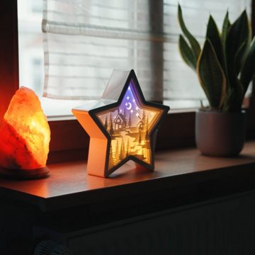 CiM LED Lichtbox 3D Papercut STAR - Winter Wonderland, LED fest integriert, Warmweiß, 15x6x23cm, Shadowbox, Wohnaccessoire, Nachtlicht, kabellose Dekoration