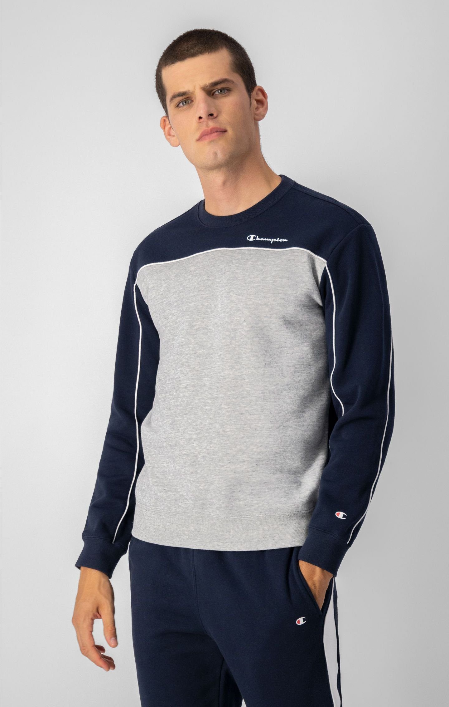 Fleece-Sweatshirt und in Pullover blau Farbblockoptik Sweatshirt Champion