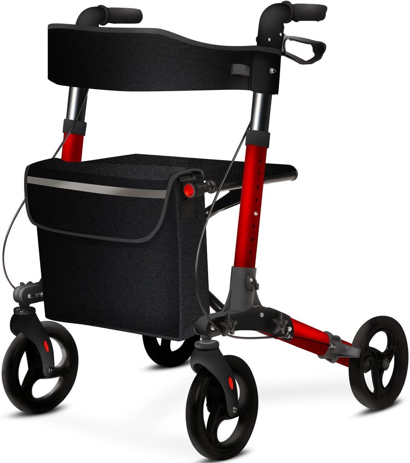 Rollator 8-fach höhenverstellbar mit Stockhalter, Einkaufstasche & Rückengurt