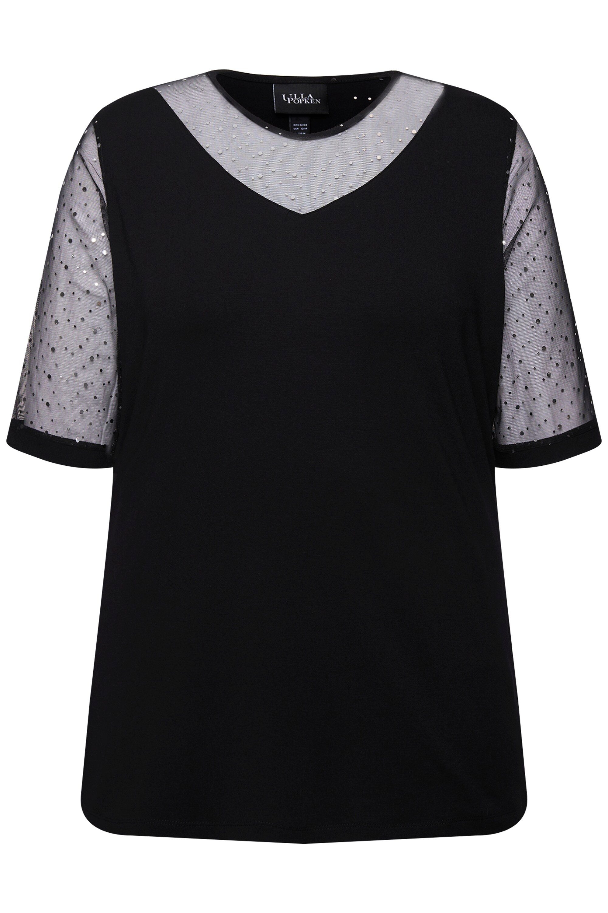 Ulla Popken T-Shirt T-Shirt Classic Fit Mesh mit Pailletten günstig online kaufen