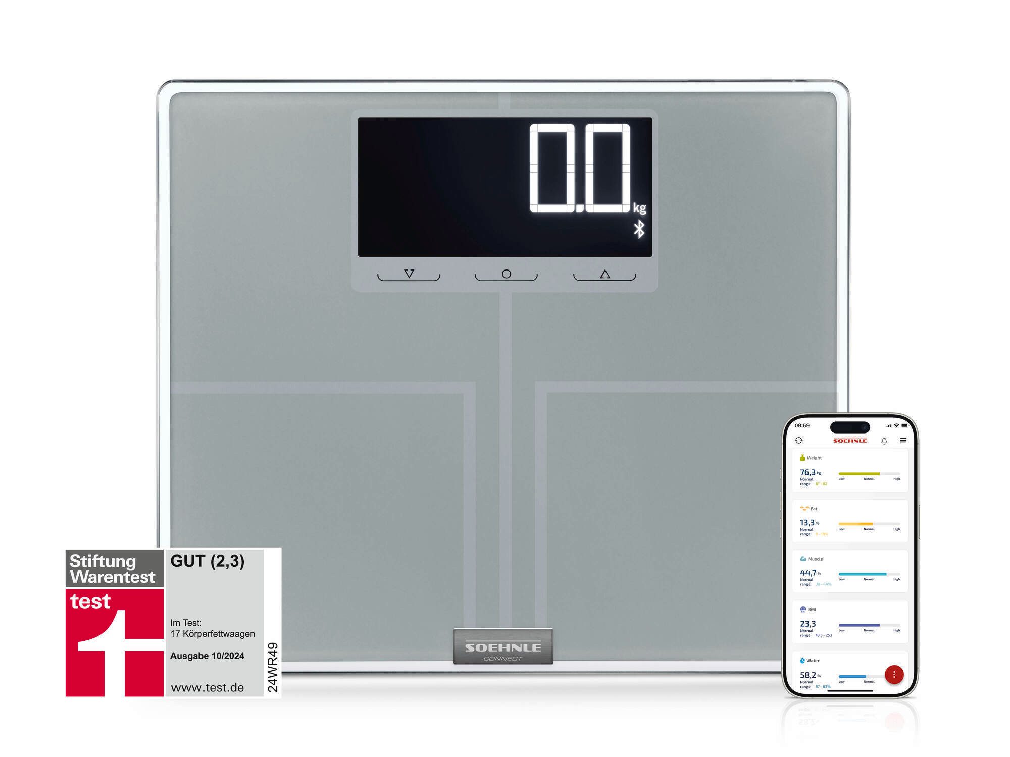 Soehnle Körper-Analyse-Waage Shape Sense Connect 200 mit Bluetooth®, 1-tlg., Körperanalyse(BIA), BMI Berechnung, bis 200kg, bis 8 Personen