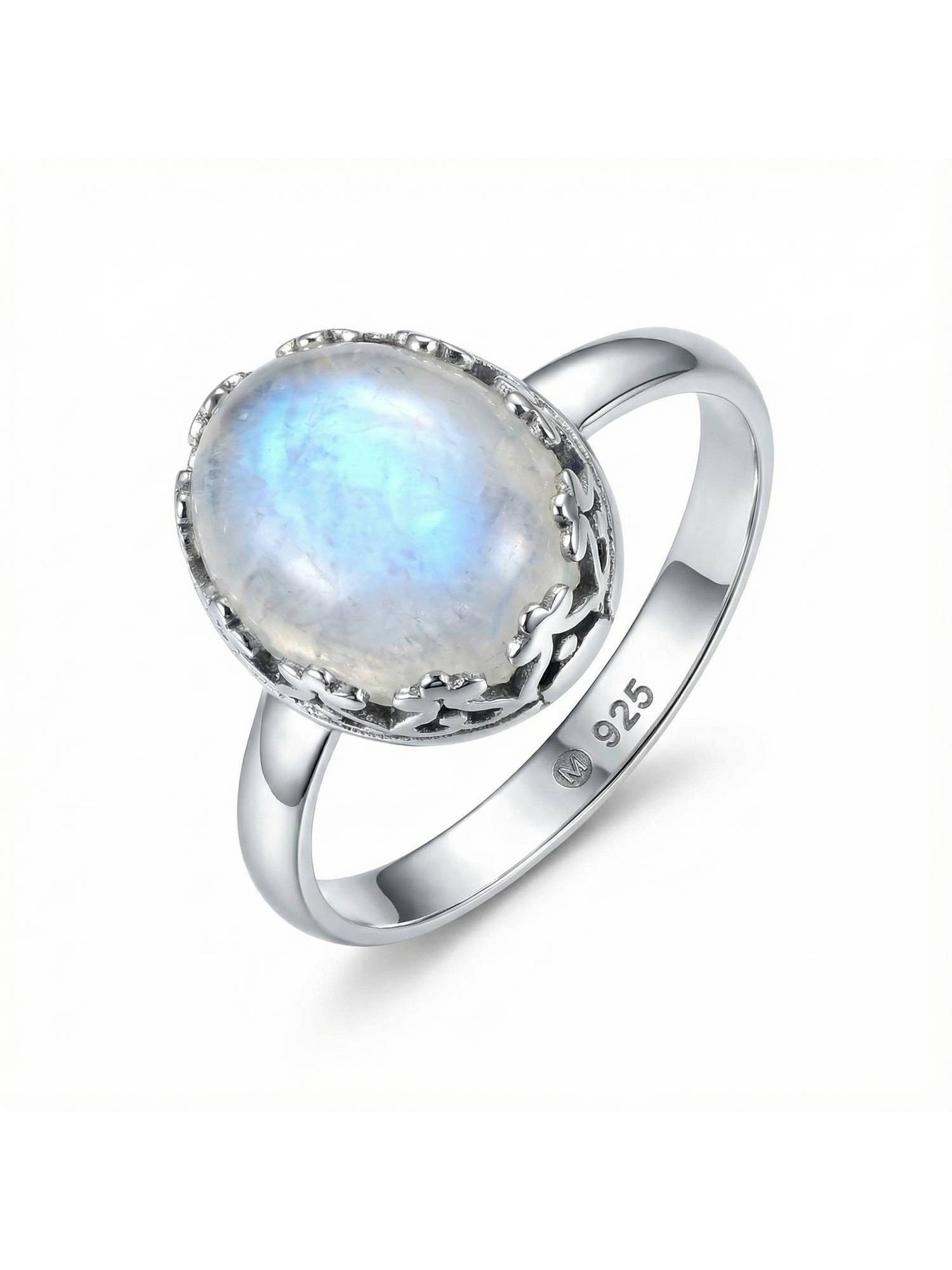 mantraroma Silberring NAPULO aus 925 Silber mit Regenbogen Mondstein (Ring mit Schmuckbeutel), Damenring aus 925er Silber