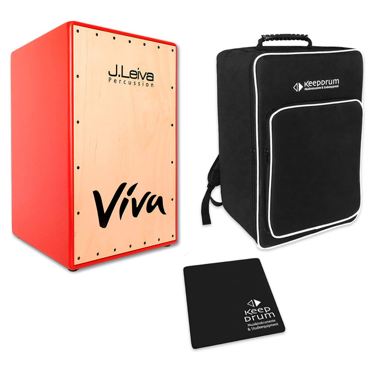 J. Leiva Cajon J.Leiva Viva Red Cajon Rot mit Tasche und Sitz-Pad, Cajon, Vorteils Set mit Zubehör