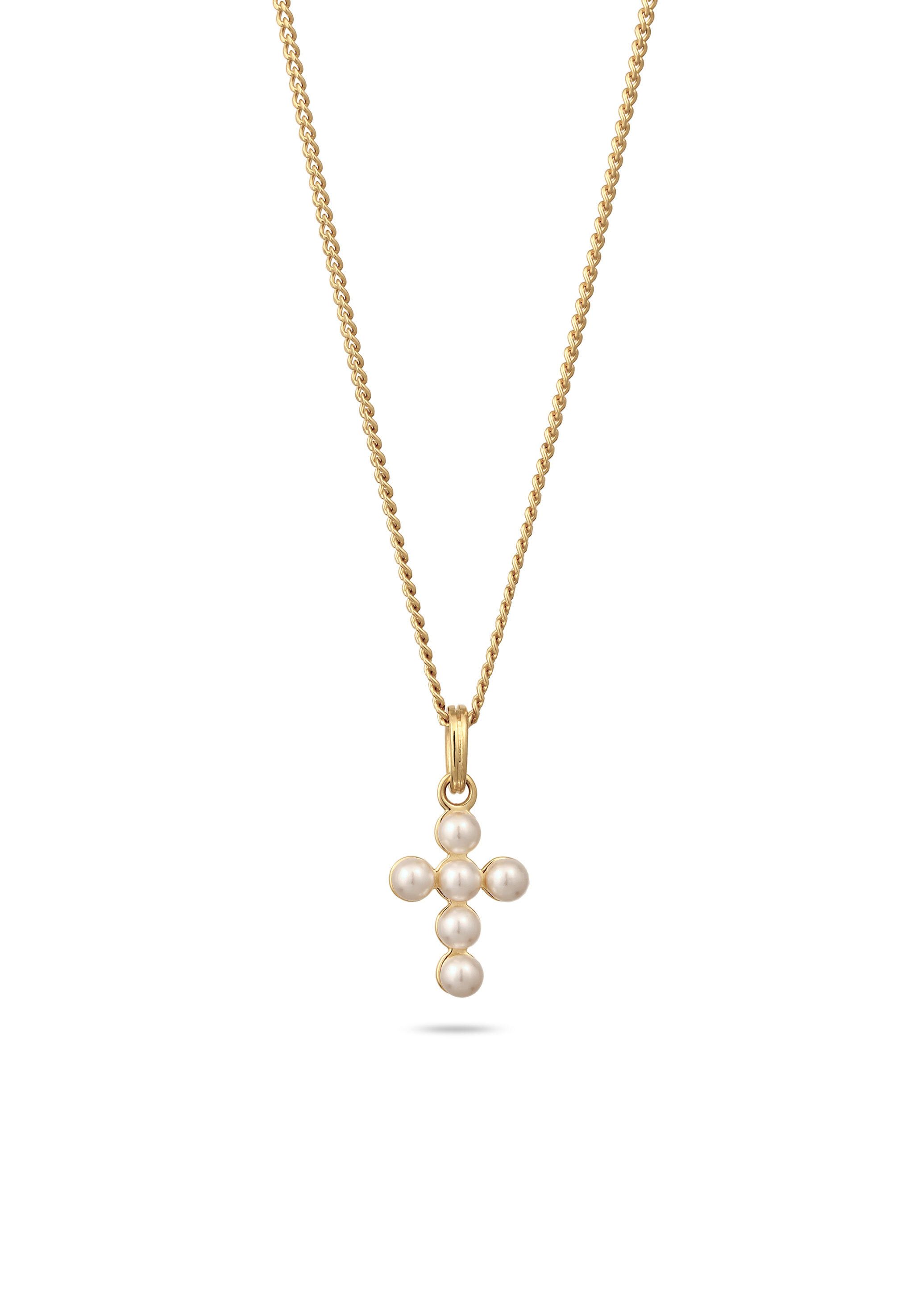 Kette mit Anhänger Kreuz mit Perlen von Swarovski® 925 Sterling Silber