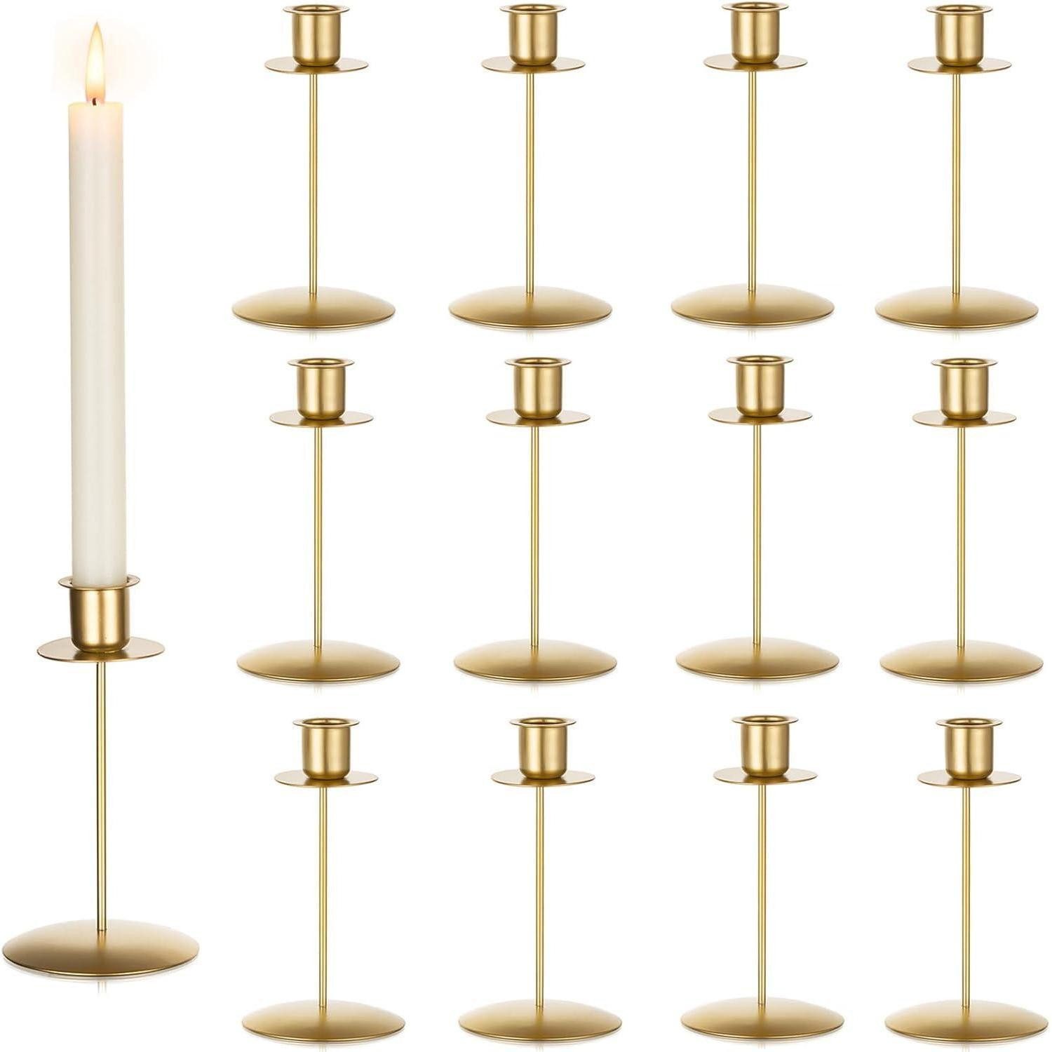 LuxusKollektion Kerzenständer Kerzenhalter Stabkerzen 12er Set Metall Gold Vintage Modern 12 Gold