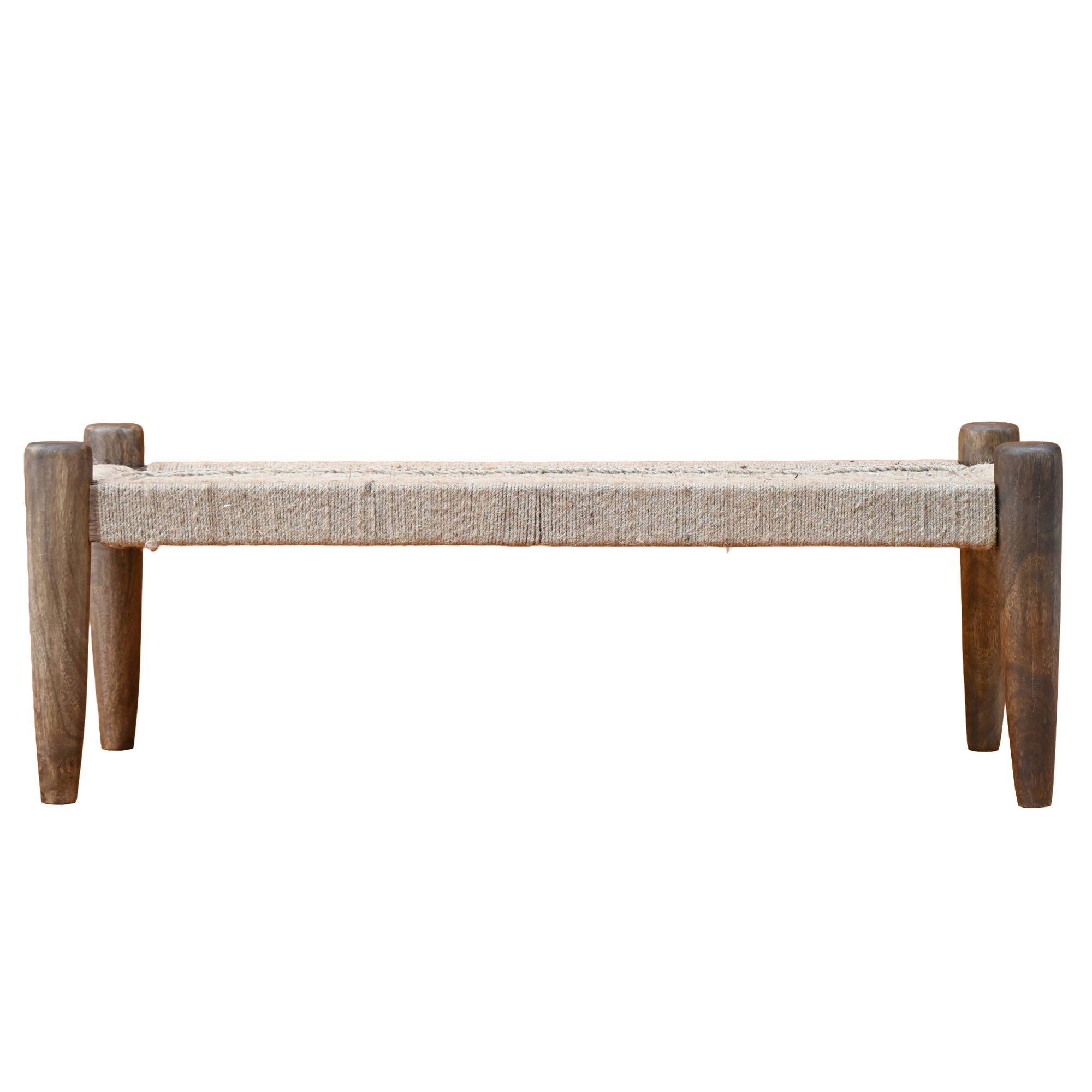 Wohnling Sitzbank WL7.436 Polsterbank Flurbank Massivholz Holzbank Jute Braun 120cm (Bequemes Sitzmöbel für dein Zuhause), Komfortable Polsterbank mit Massivholz-Beinen