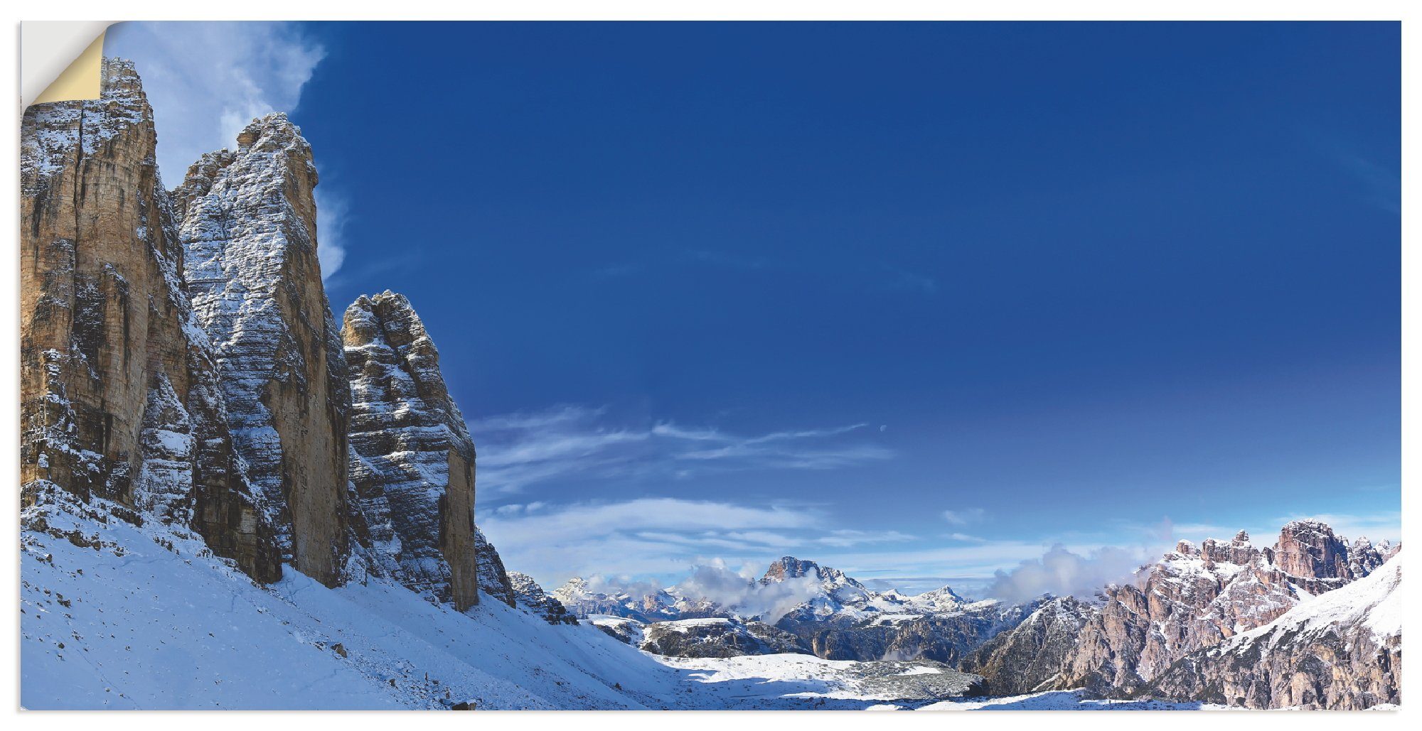 Artland Wandbild Drei in oder Leinwandbild, (1 Poster Umrundung Größen Alubild, den Zinnen St), Wandaufkleber Himmel in als Dolomiten, versch