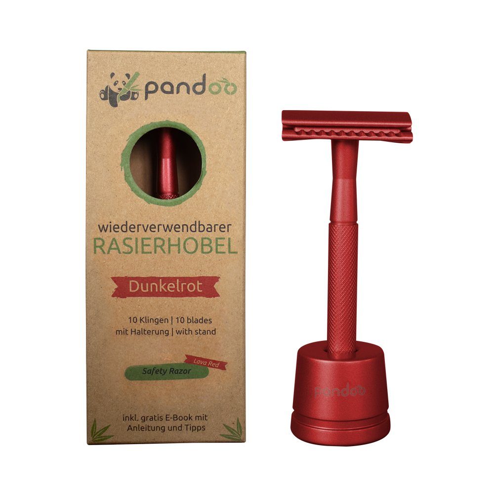 pandoo Rasierhobel Rasierhobel aus Metall inkl. 10 Klingen, Halter und E-Book Rot