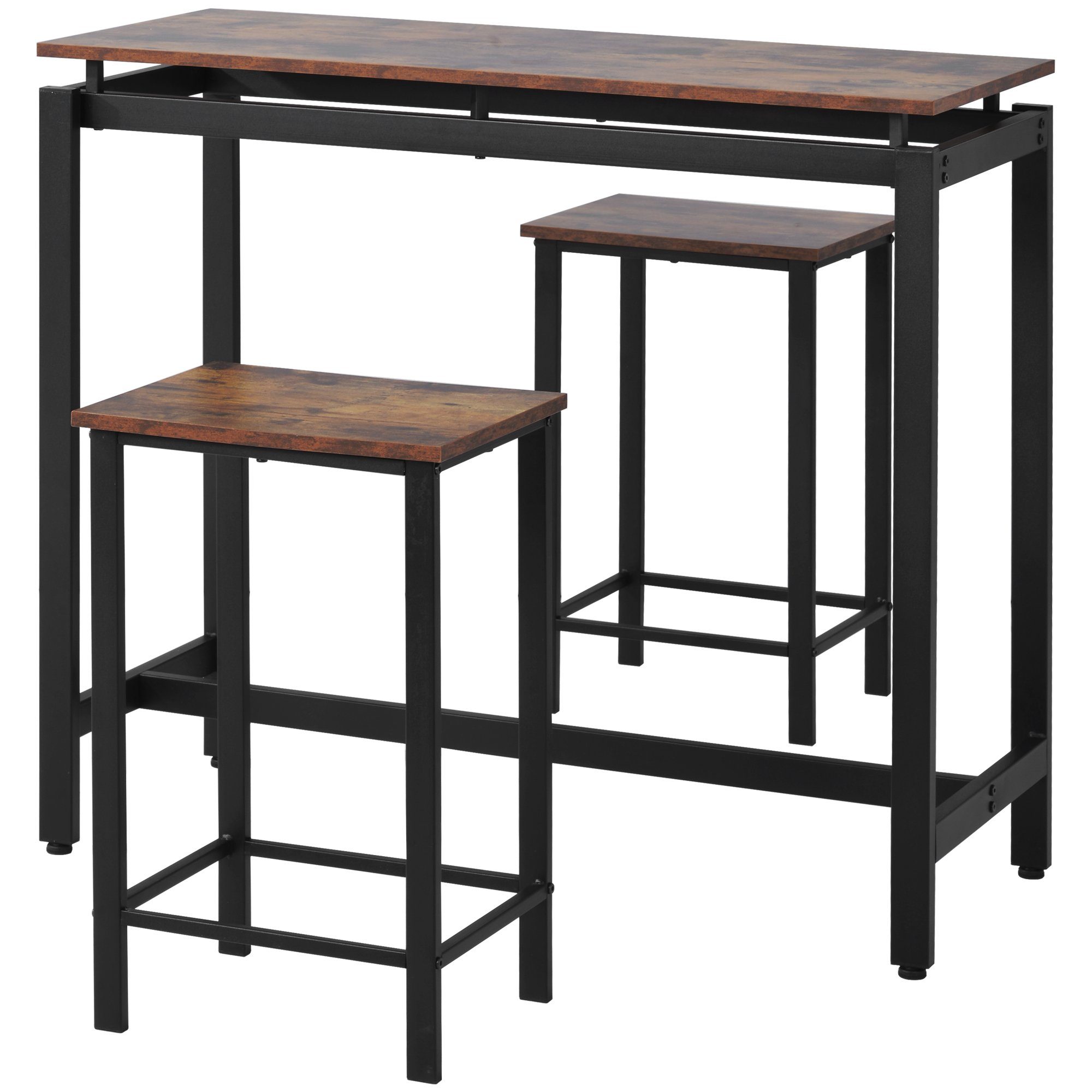 Bartisch (3-St), mit Hocker, Küchentisch Stehtisch Vintage, 100x40x90cm, 38x30x60cm
