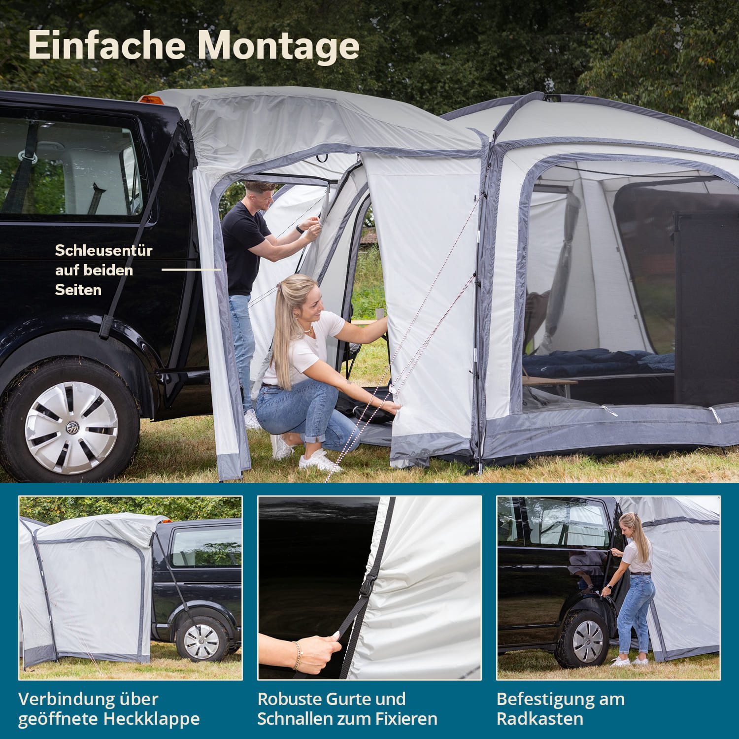 Skandika Kuppelzelt Pitea 4 Flex Protect Bundle mit Van-Schleuse Plus, Moskitonetz, Personen: 4 (Campingzelt für 4 Personen, Organizer-Taschen, Kabeldurchführung), eingenähter Zeltboden, UPF 50+, Wassersäule 5000 mm
